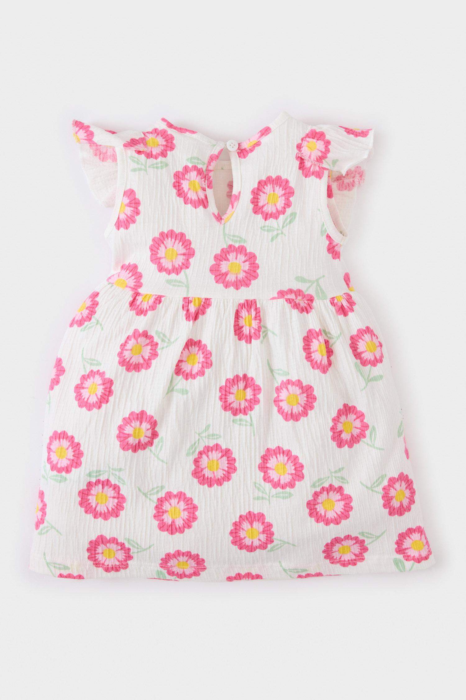 Baby Girl Floral Short Sleeve Crinkle Viscose Dress