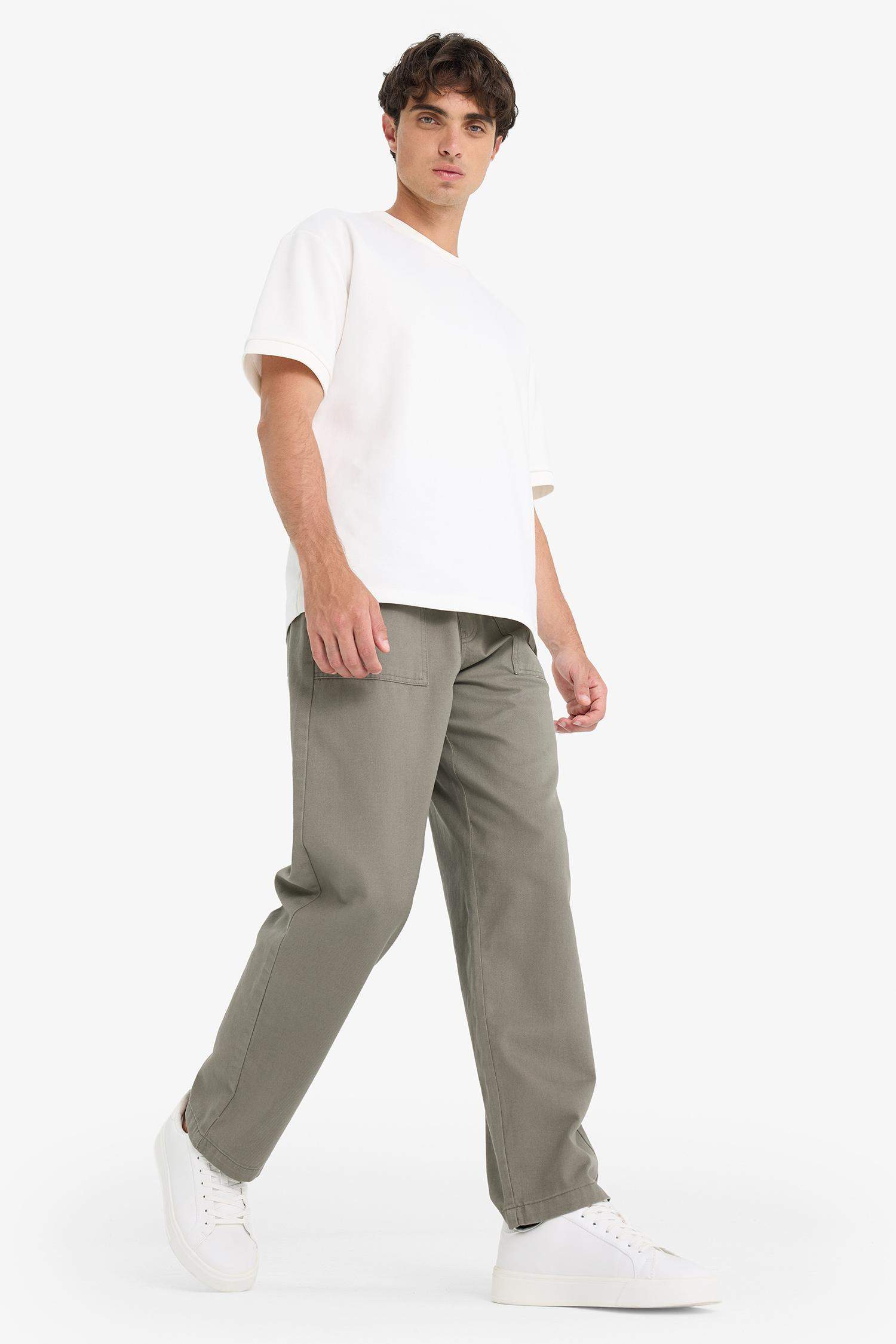 بنطلون جبردين وايد ليج برجل عادية بجيب