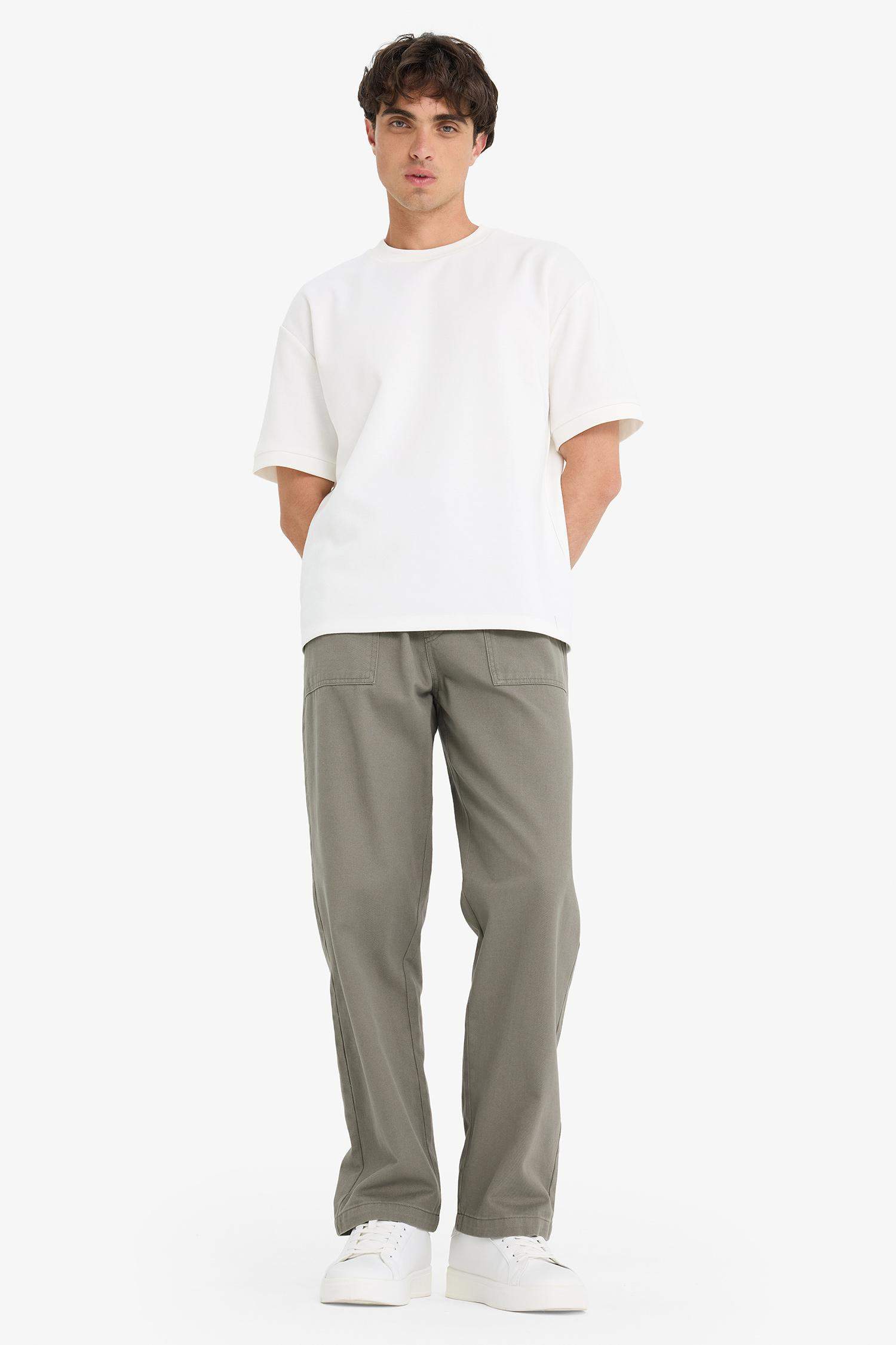 بنطلون جبردين وايد ليج برجل عادية بجيب