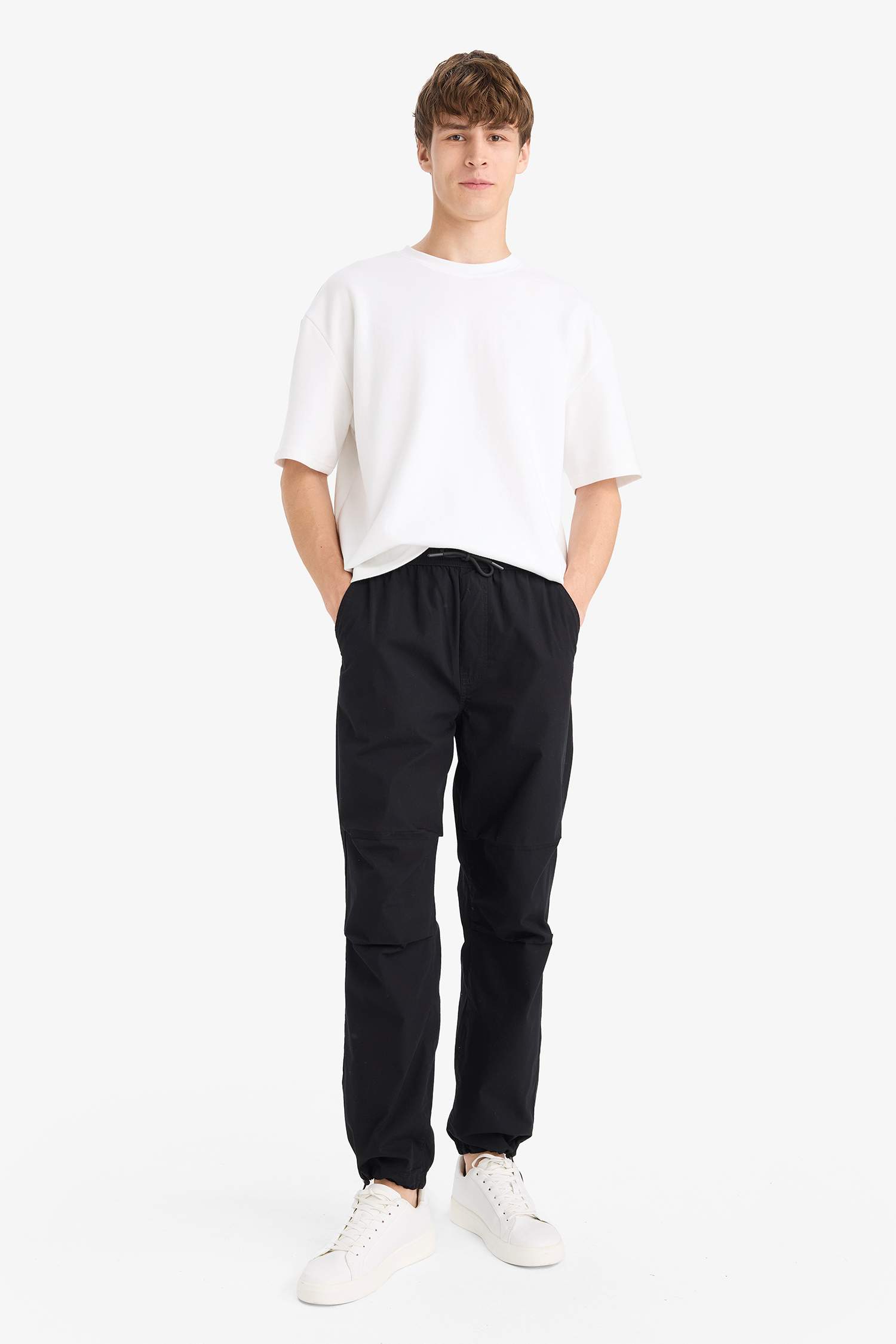 %100 Pamuk Wide Leg Beli Bağcıklı Lastikli Paraşüt Jogger Pantolon