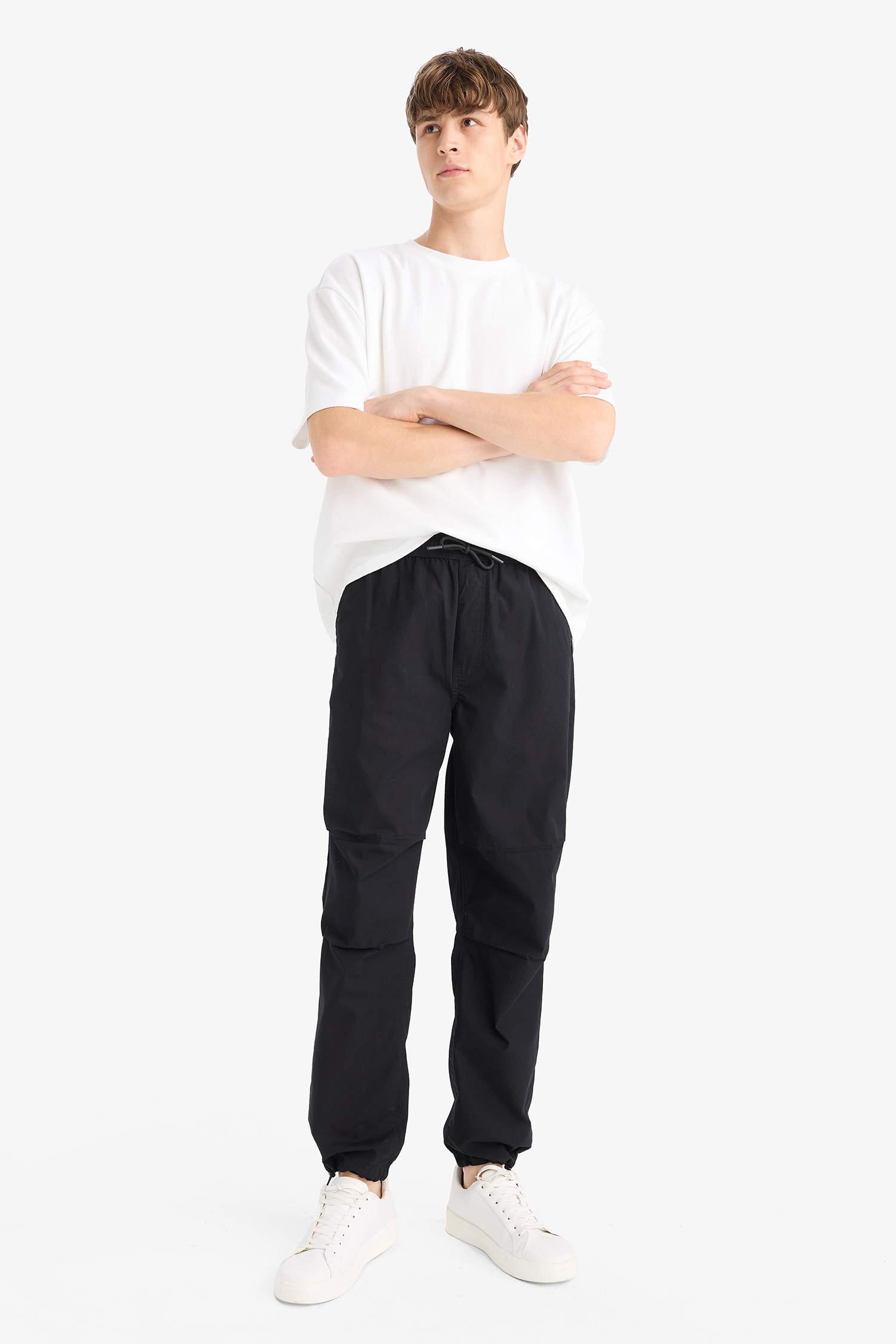 %100 Pamuk Wide Leg Beli Bağcıklı Lastikli Paraşüt Jogger Pantolon