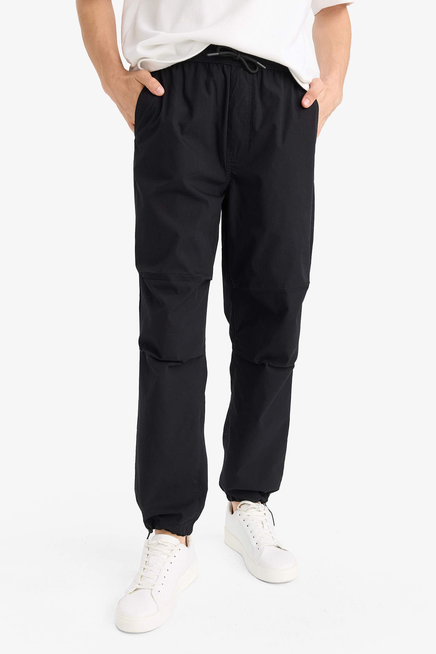 %100 Pamuk Wide Leg Beli Bağcıklı Lastikli Paraşüt Jogger Pantolon