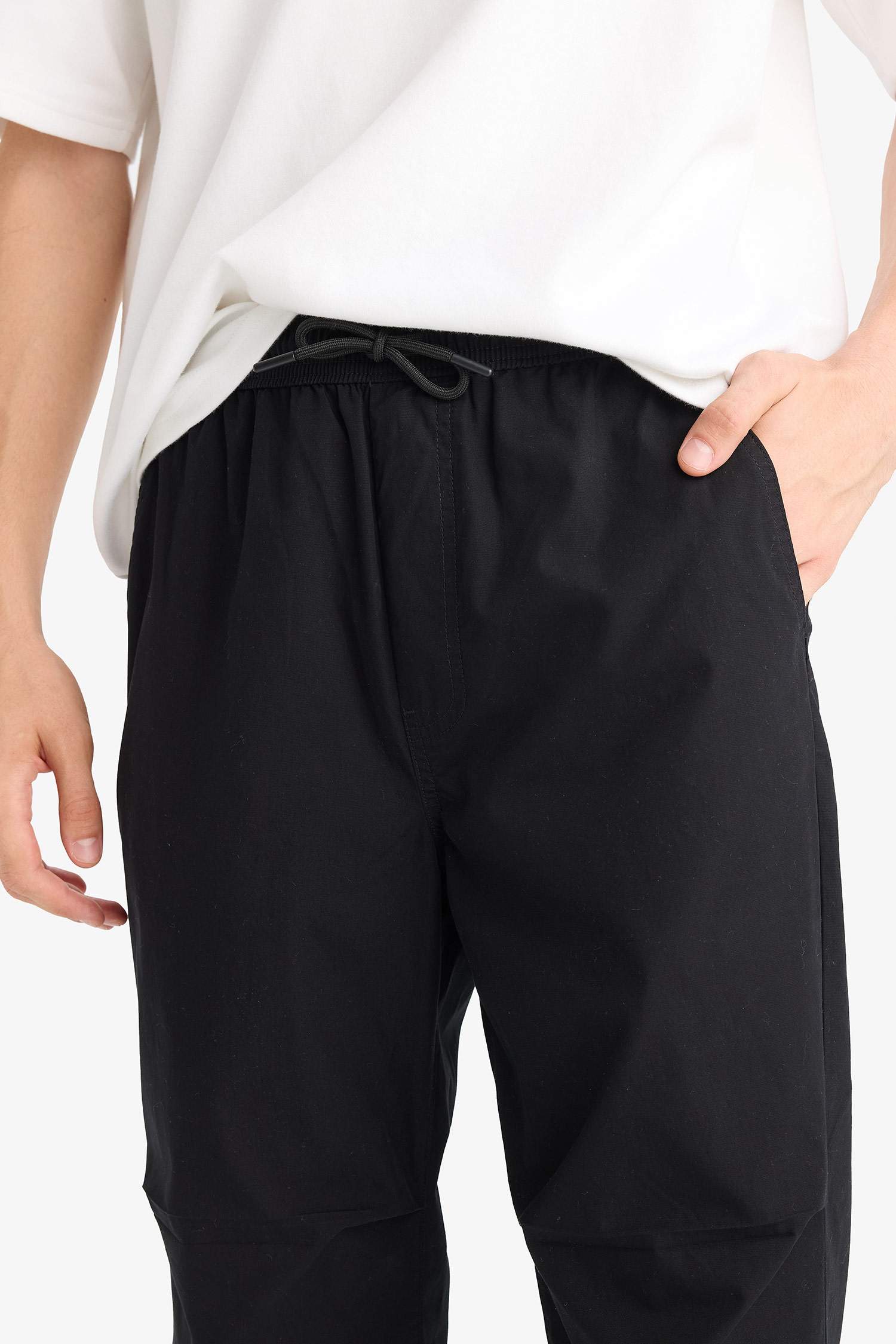 %100 Pamuk Wide Leg Beli Bağcıklı Lastikli Paraşüt Jogger Pantolon