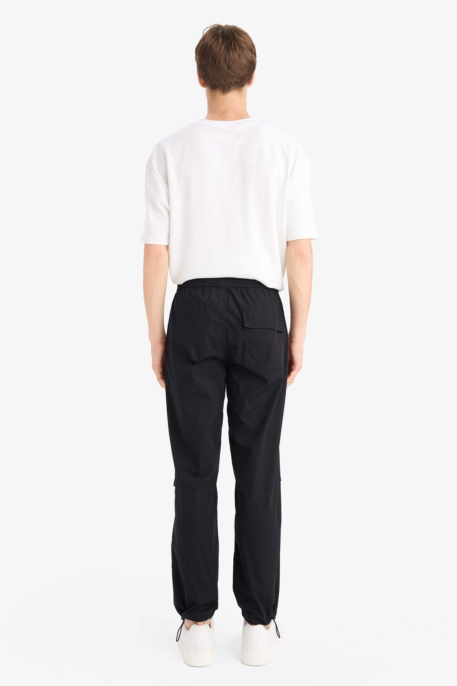 %100 Pamuk Wide Leg Beli Bağcıklı Lastikli Paraşüt Jogger Pantolon