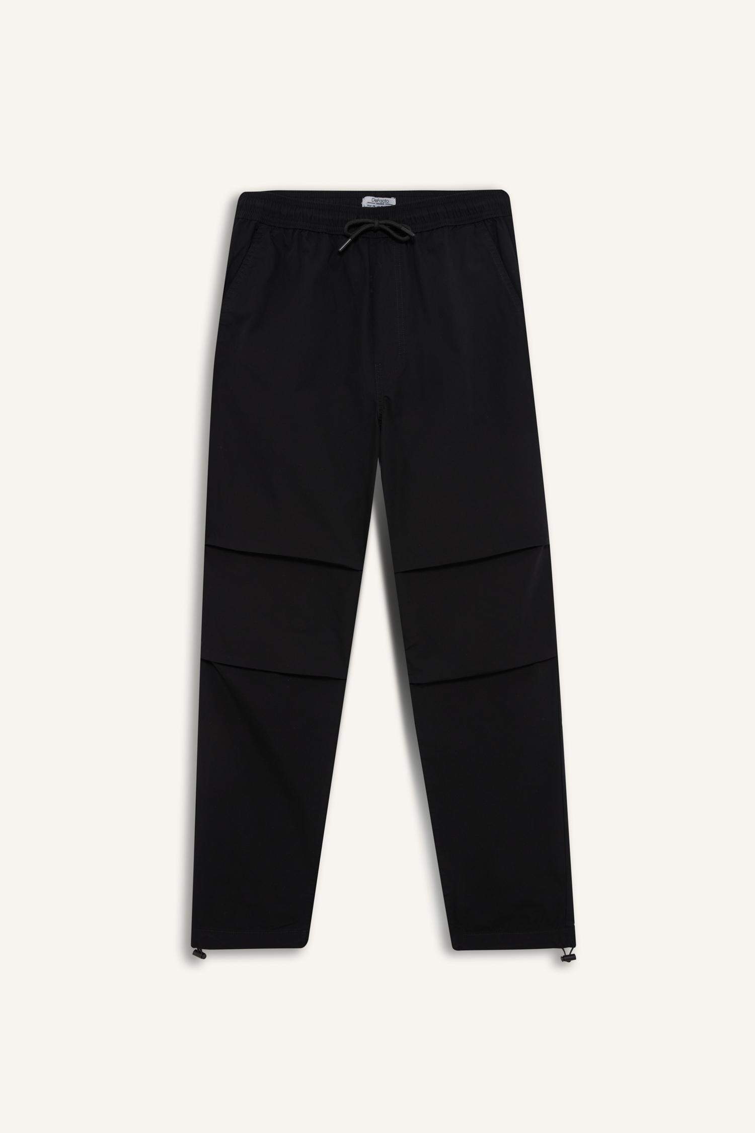 %100 Pamuk Wide Leg Beli Bağcıklı Lastikli Paraşüt Jogger Pantolon