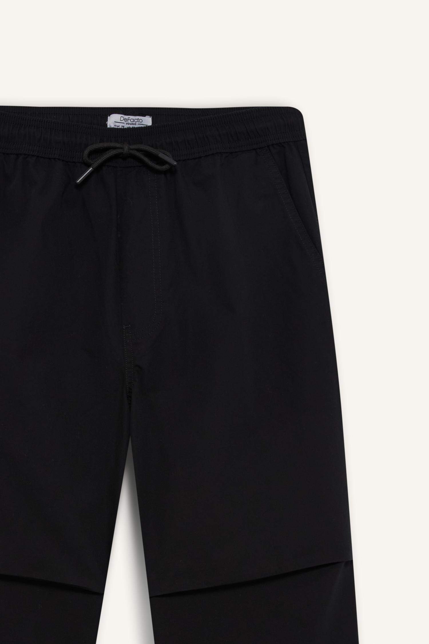 %100 Pamuk Wide Leg Beli Bağcıklı Lastikli Paraşüt Jogger Pantolon