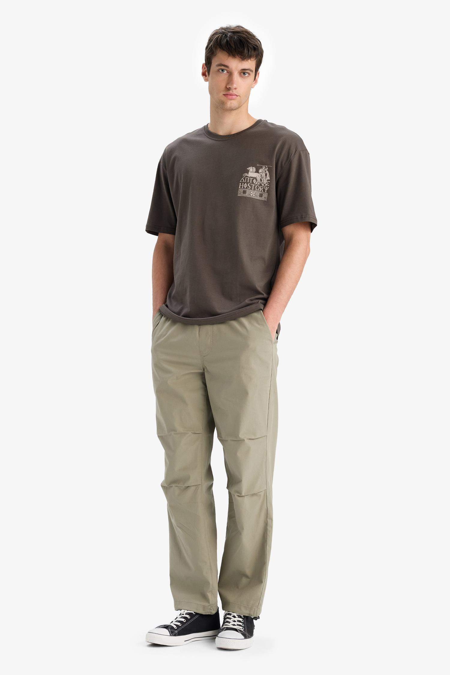 %100 Pamuk Wide Leg Beli Bağcıklı Lastikli Paraşüt Jogger Pantolon