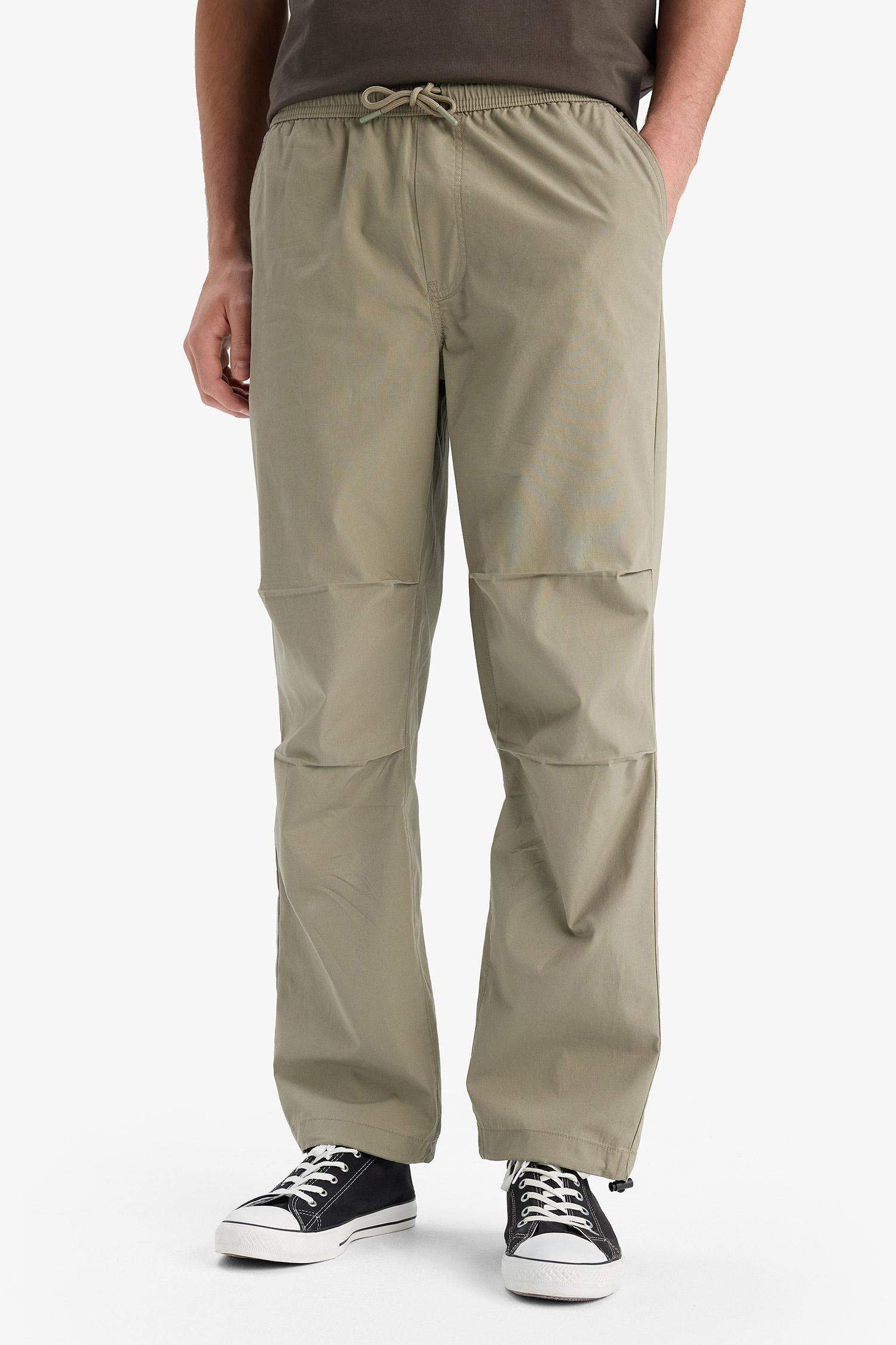 %100 Pamuk Wide Leg Beli Bağcıklı Lastikli Paraşüt Jogger Pantolon