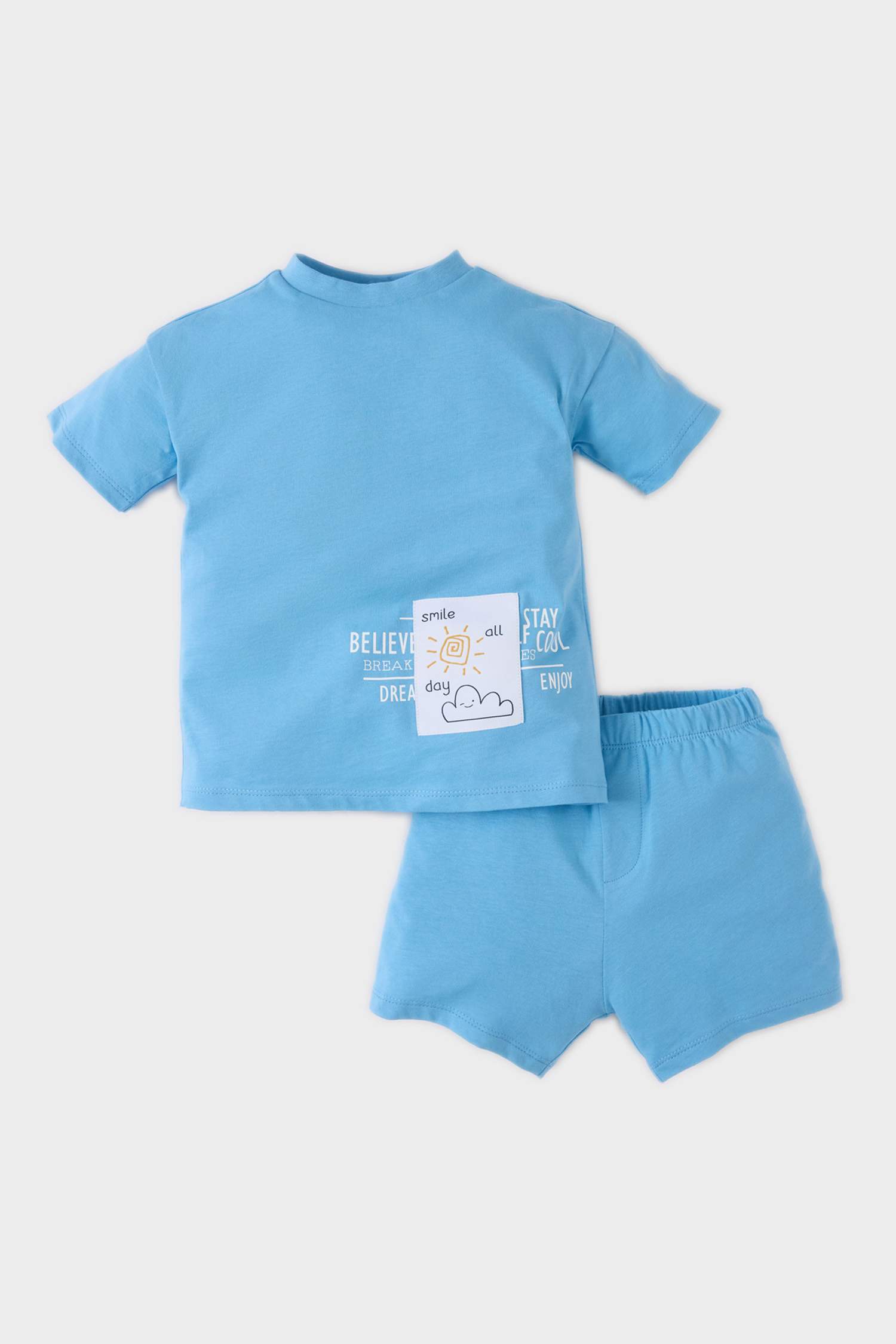 Erkek Bebek 2'li Takım Baskılı Kısa Kollu Tişört Beli Lastikli Şort