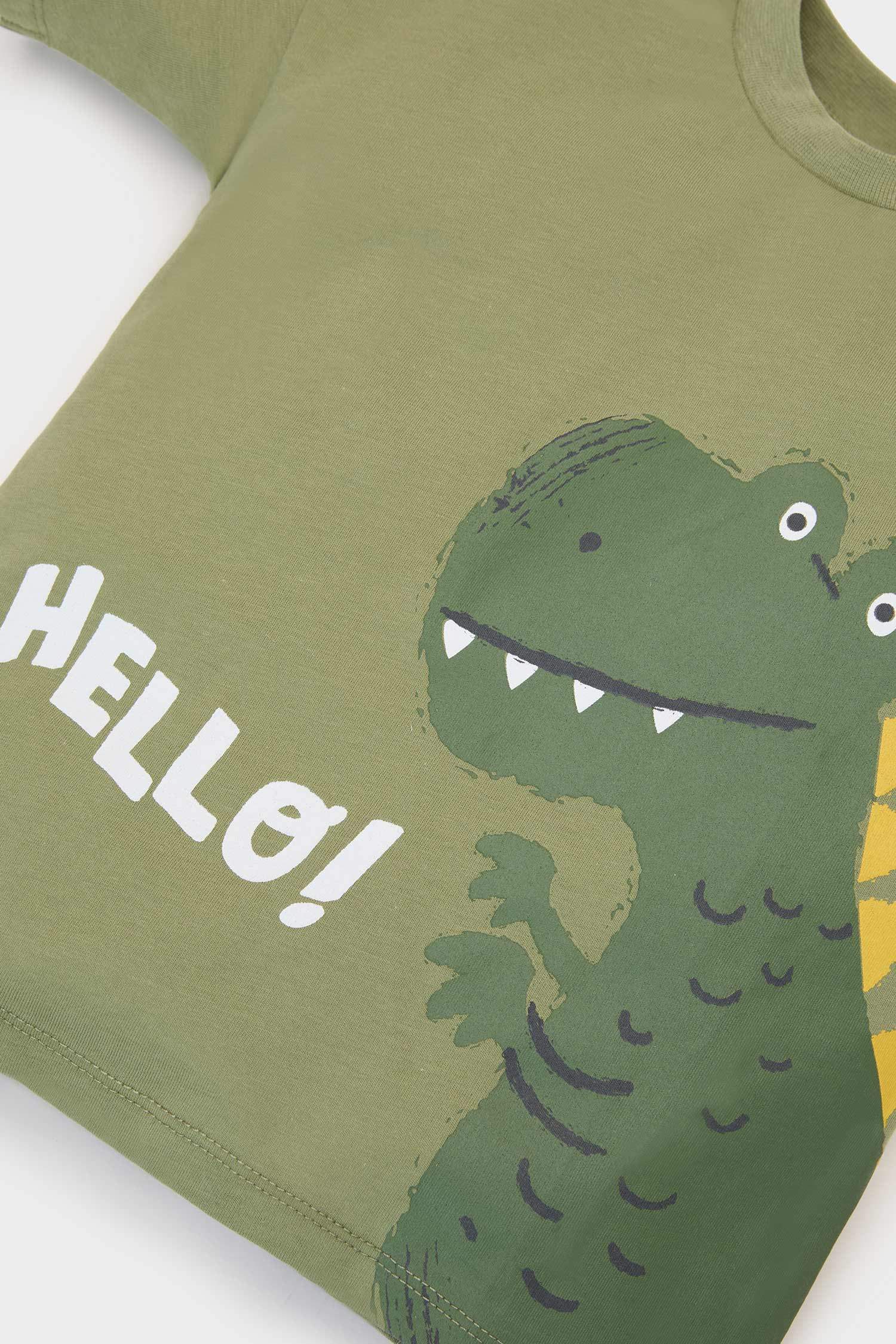 Erkek Bebek 2'li Takım Dinozor Baskılı Kısa Kollu Tişört Şort