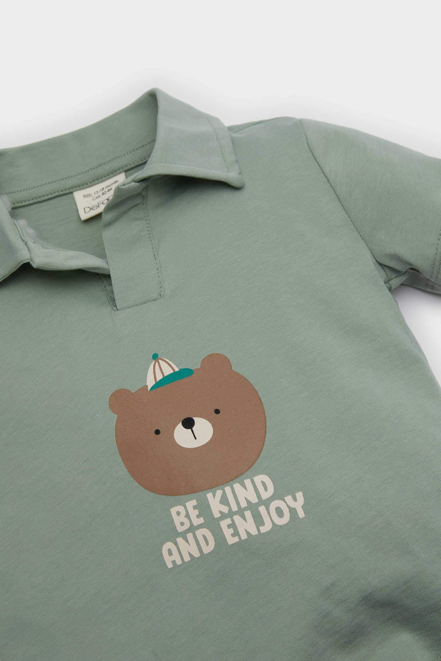 Erkek Bebek 2'li Takım Baskılı Kısa Kollu Polo Tişört Beli Lastikli Şort