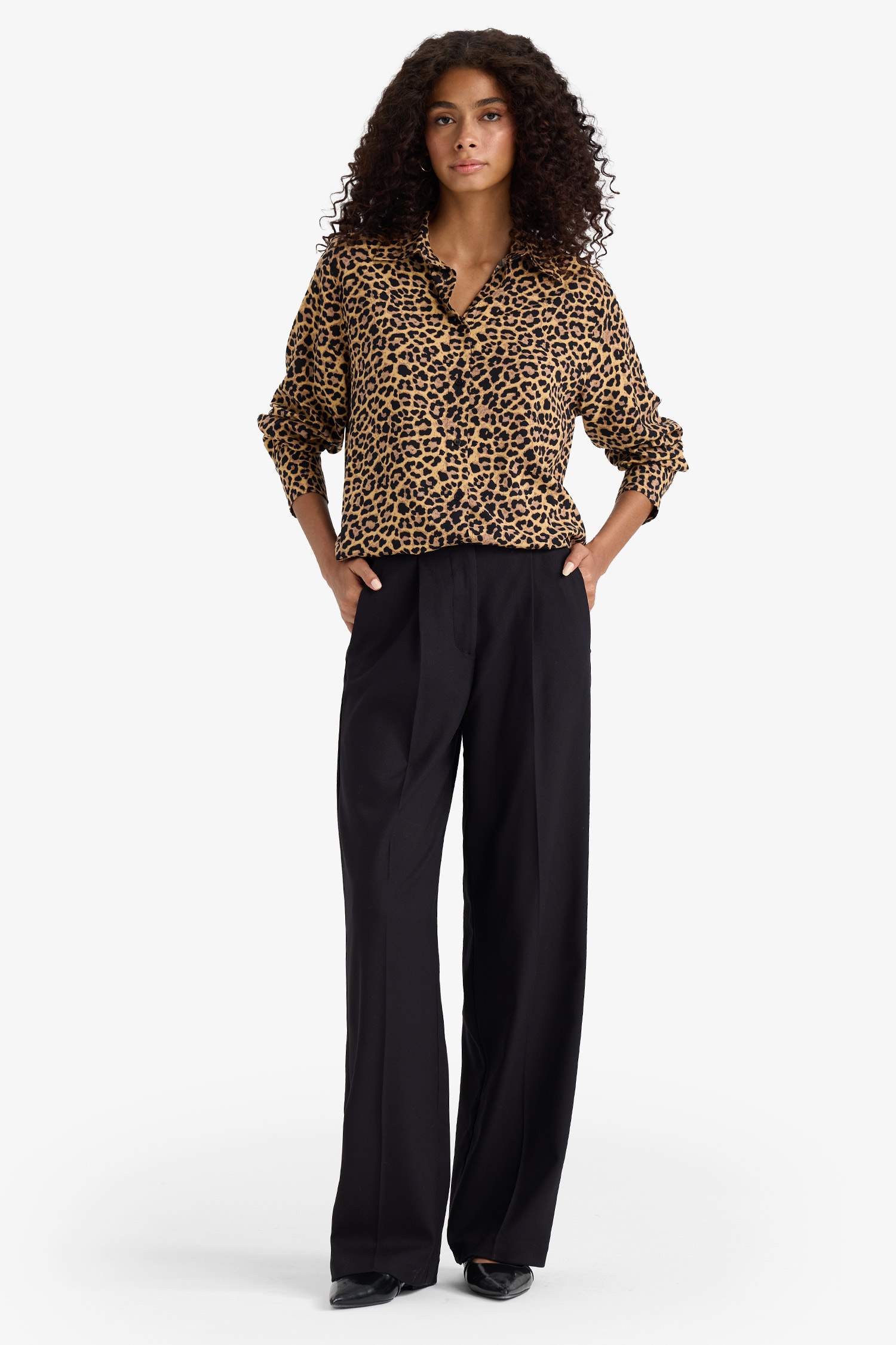 تونيكة كم طويل مطبوعة اوفر سايز بياقة قميص