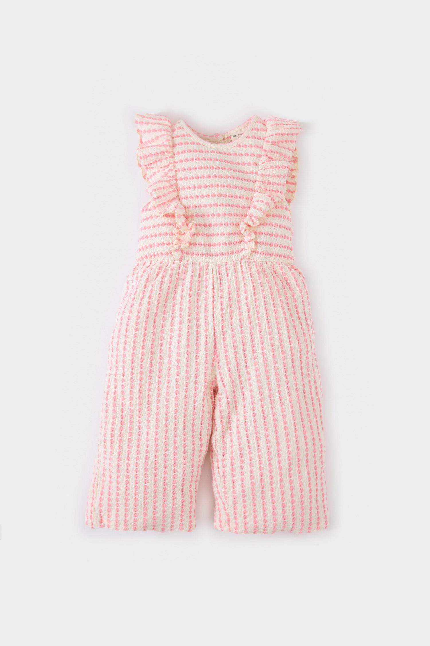 Kız Bebek Çizgili Kolsuz Tulum