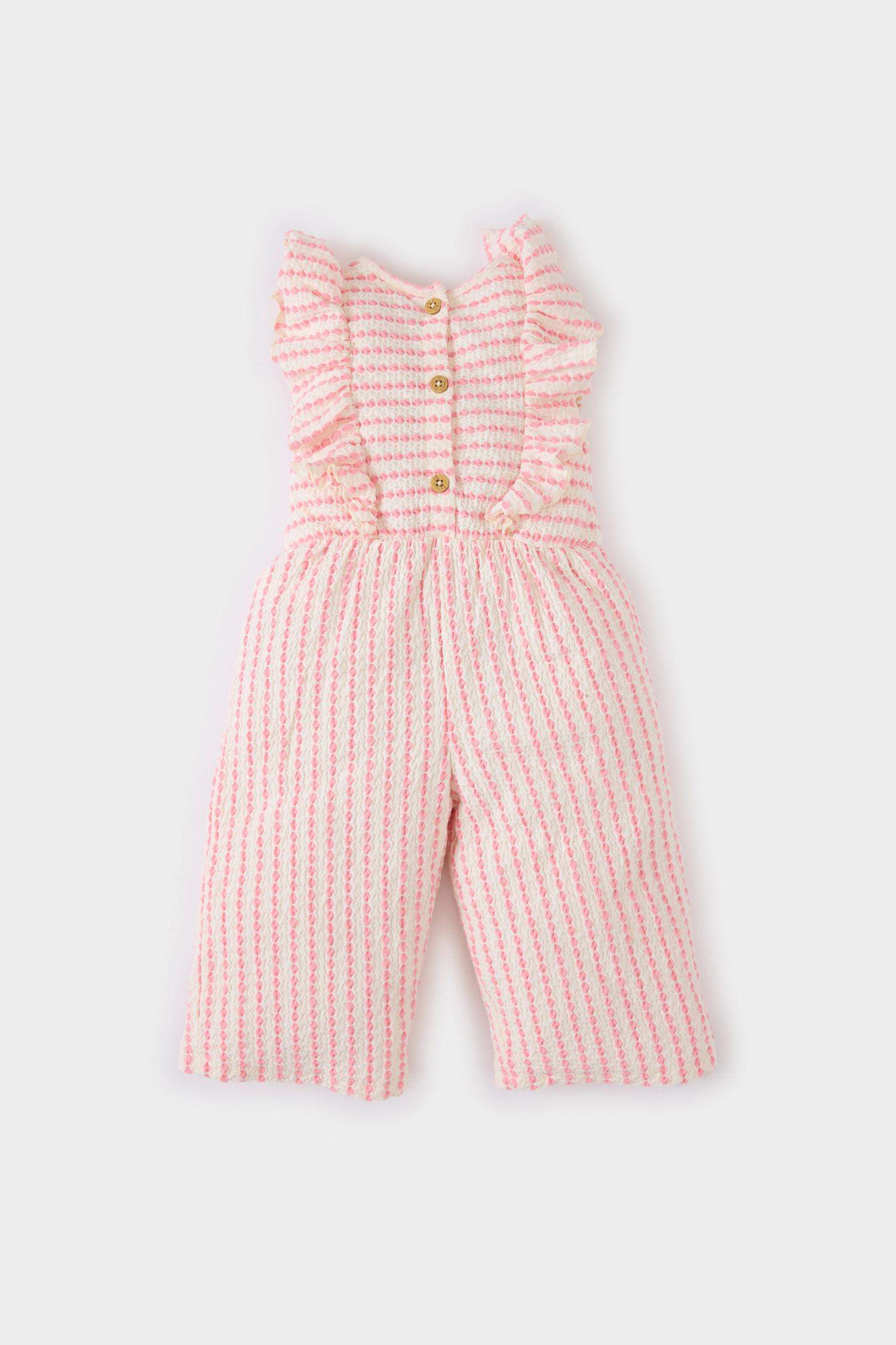 Kız Bebek Çizgili Kolsuz Tulum