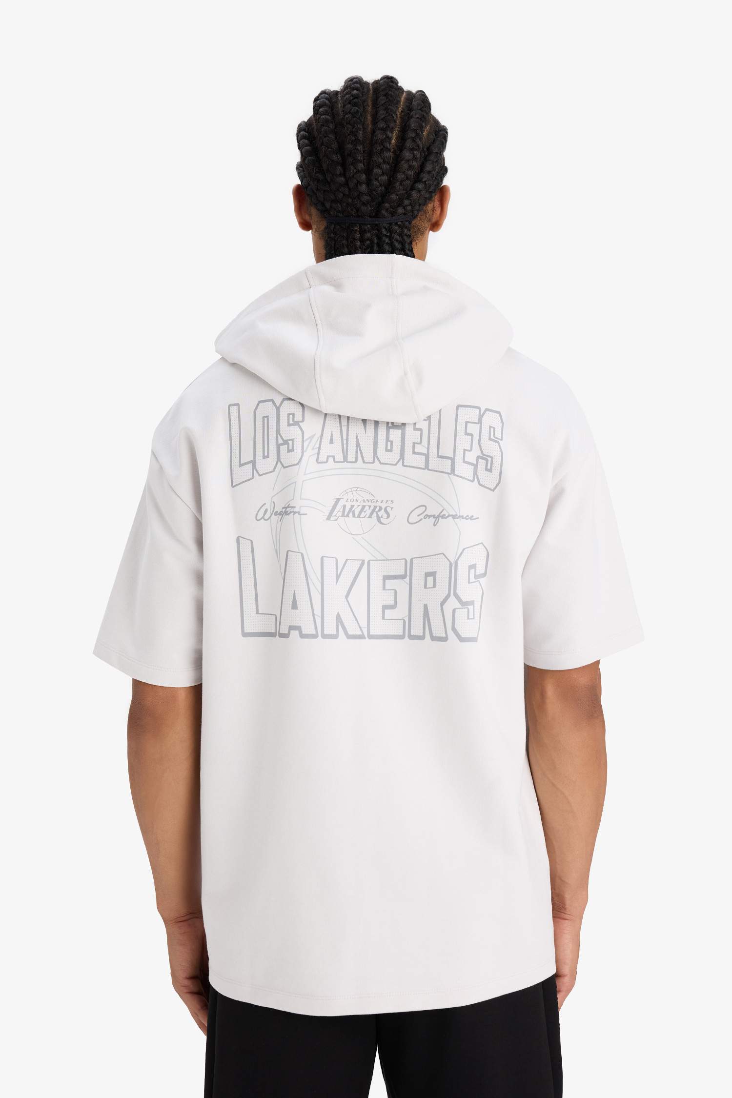 NBA Los Angeles Lakers Boxy Fit Kapüşonlu Sırt Baskılı Kısa Kollu Tişört
