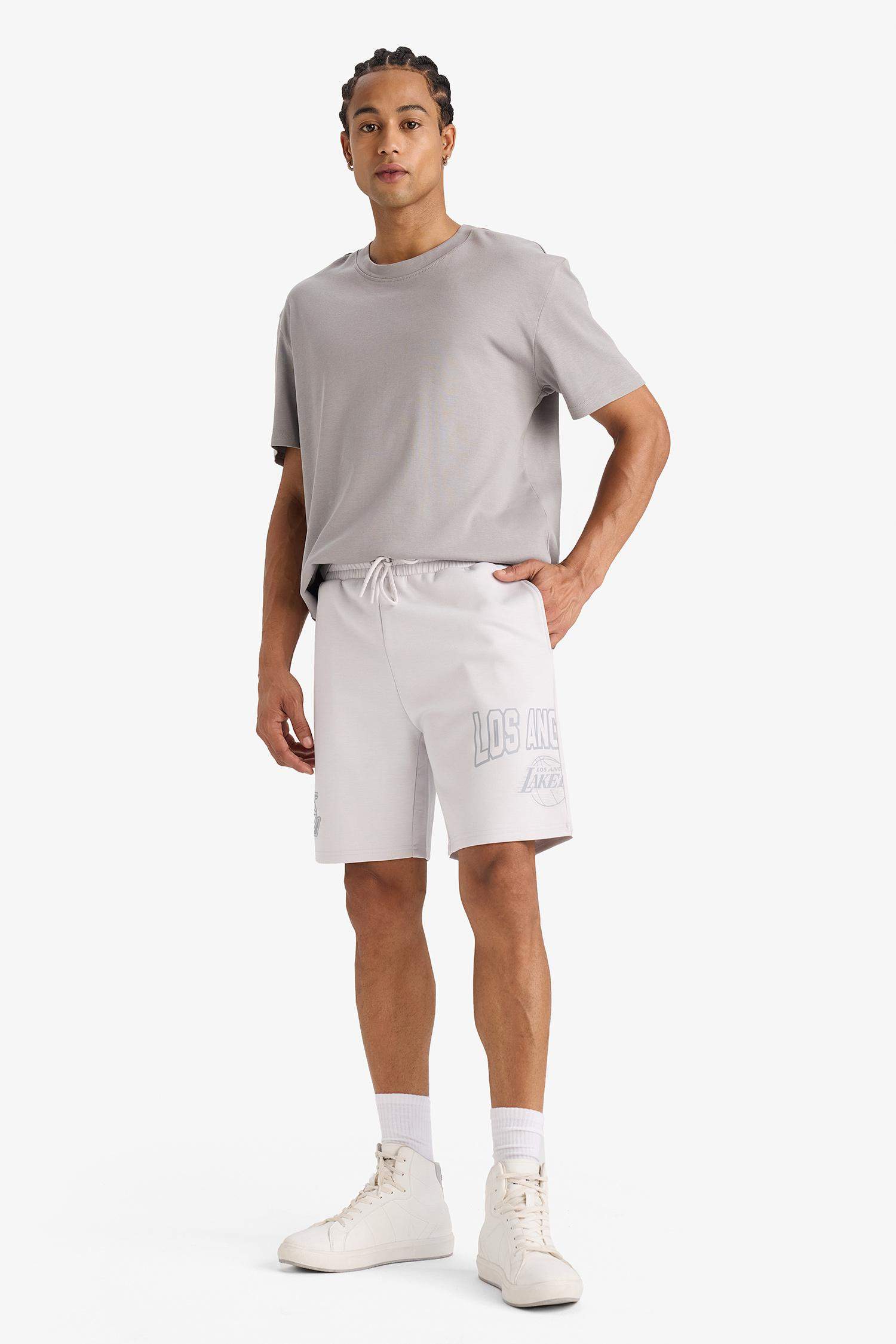 DeFactoFit NBA Los Angeles Lakers Standard Fit Scuba Fabric Shorts