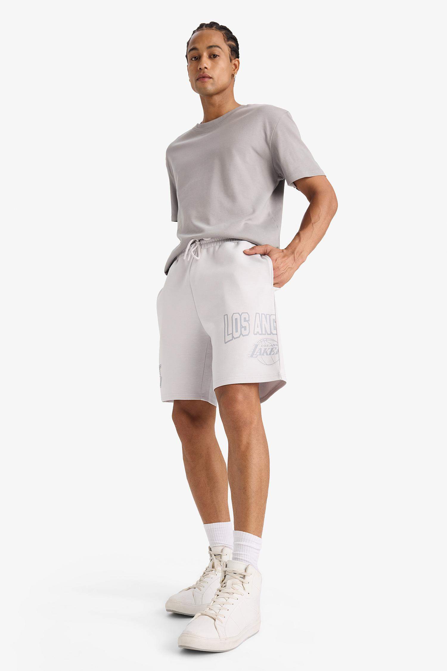 DeFactoFit NBA Los Angeles Lakers Standard Fit Scuba Fabric Shorts