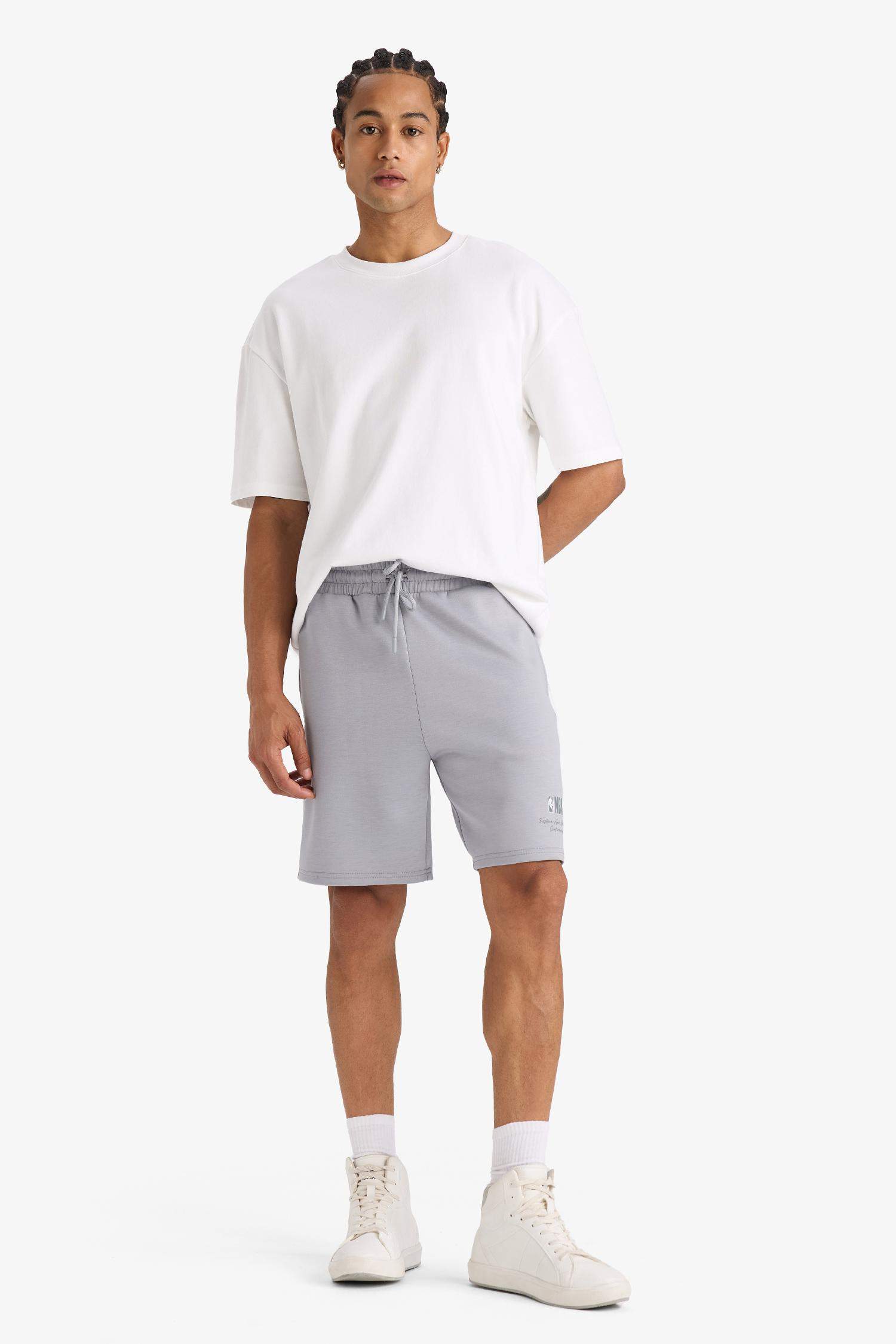 DeFactoFit NBA Wordmark Standard Fit Scuba Fabric Shorts