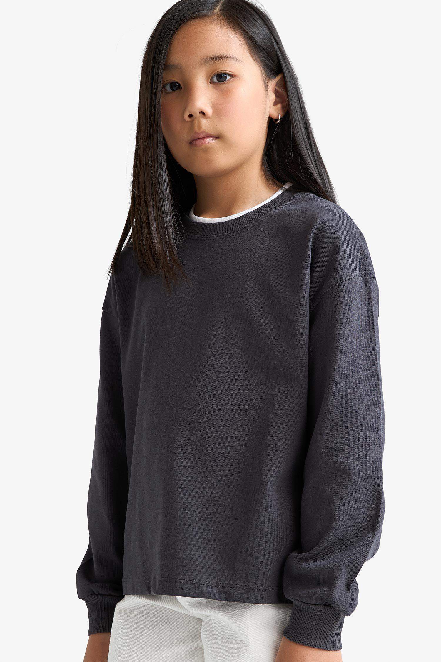 تيشيرت ردن طويل قصة مريحة بياخة مستديرة