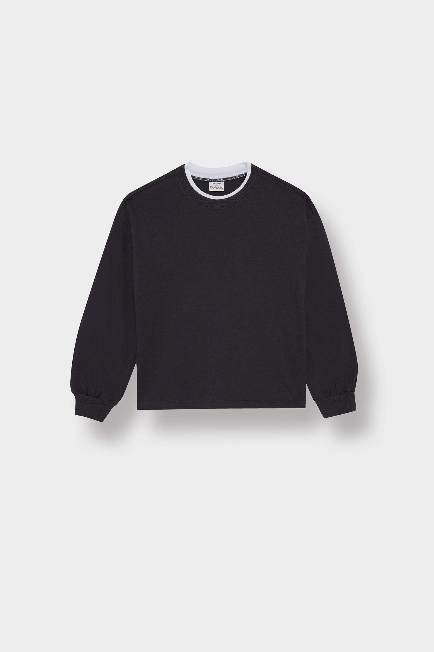 تيشيرت كم طويل قصة مريحة برقبة مستديرة