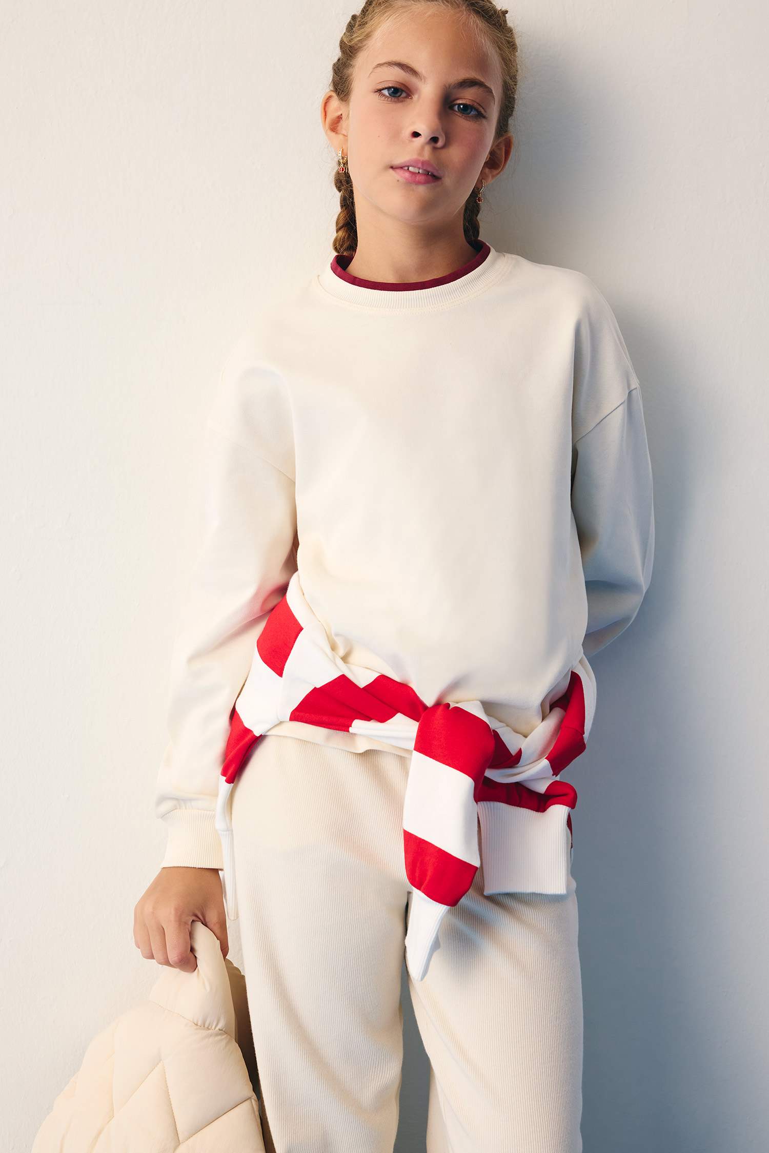 T-shirt ample à manches longues et col rond pour fille