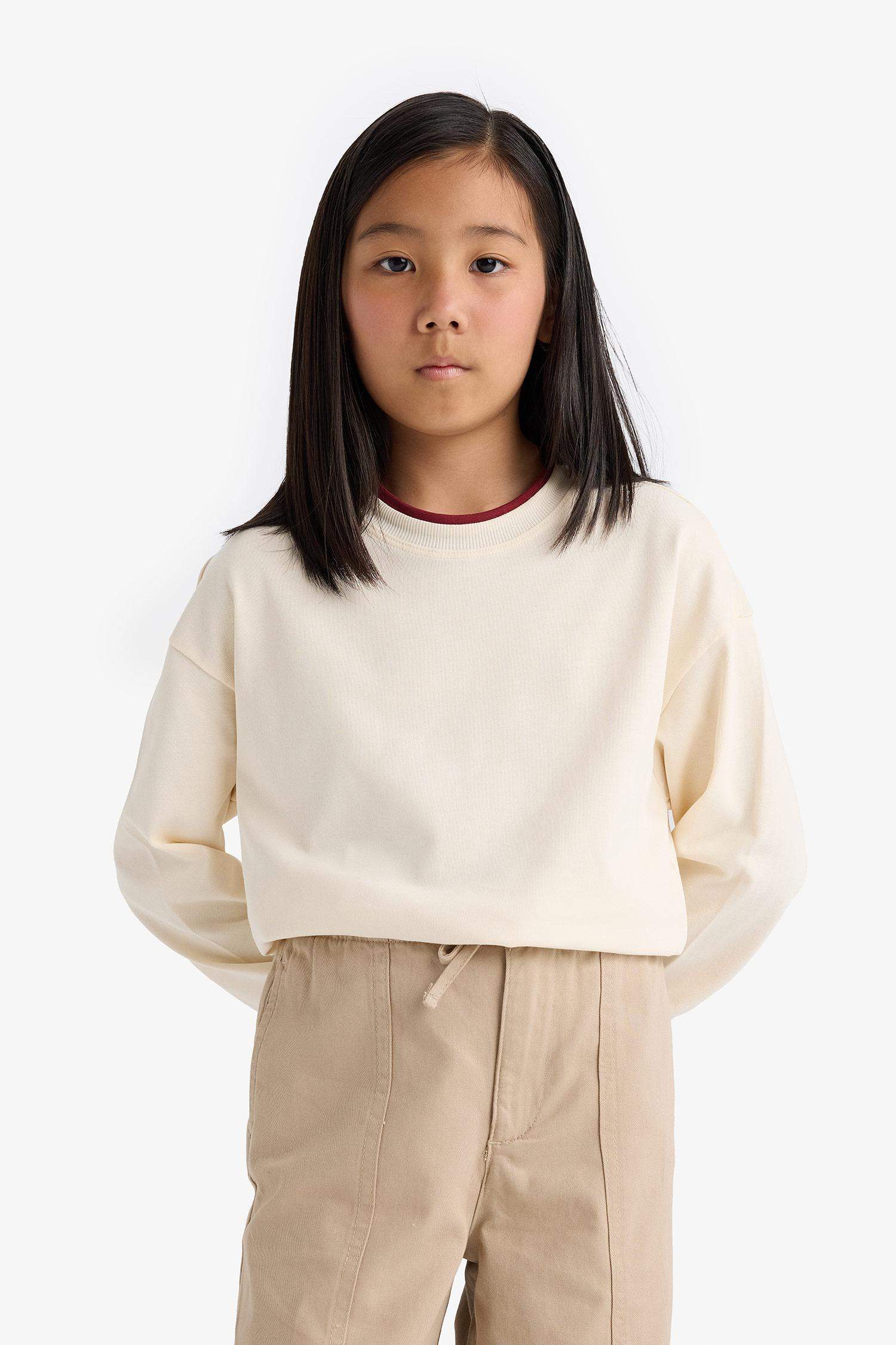 Қыздарға дөңгелек жаға ұзын жеңді Ұзын жеңді футболка