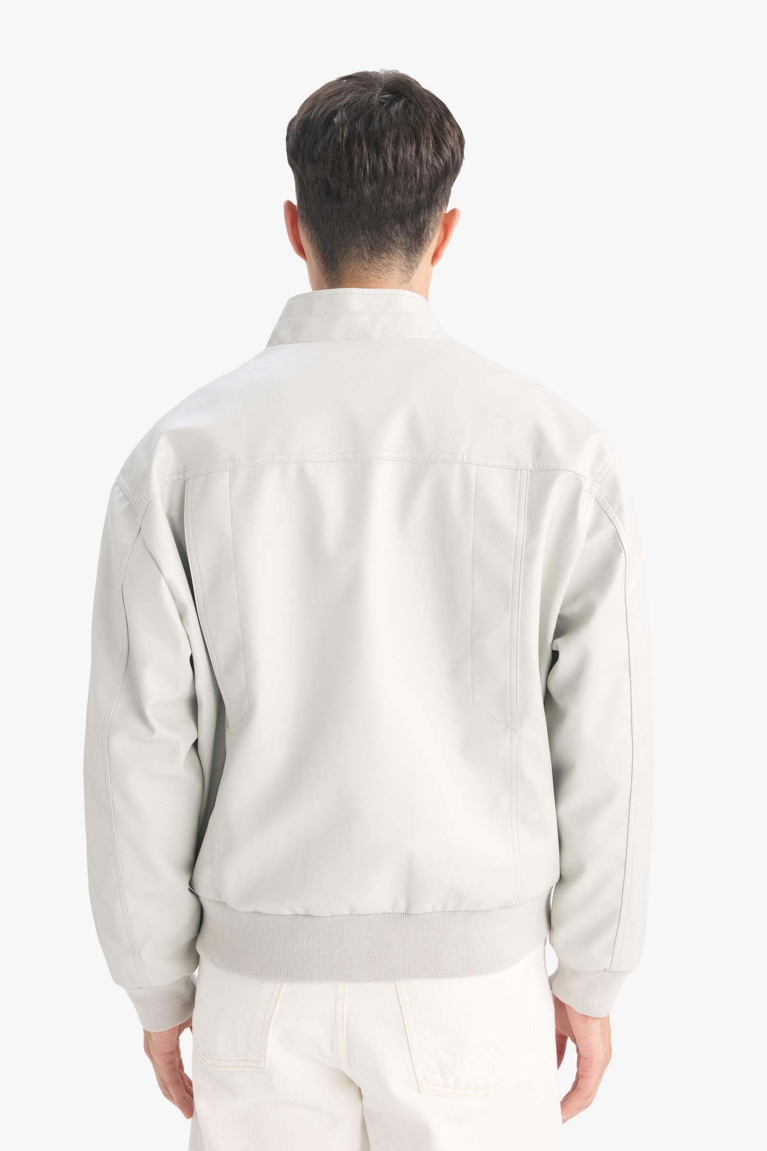 Oversize Fit Geniş Kalıp Dik Yaka Fermuarlı Cepli Suni Deri Ceket Mont