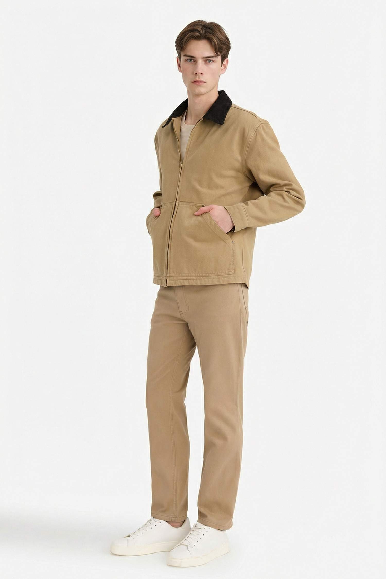 Regular Fit Kontrast Yakalı Pamuk Astarlı Fermuarlı Pamuklu Ceket Mont