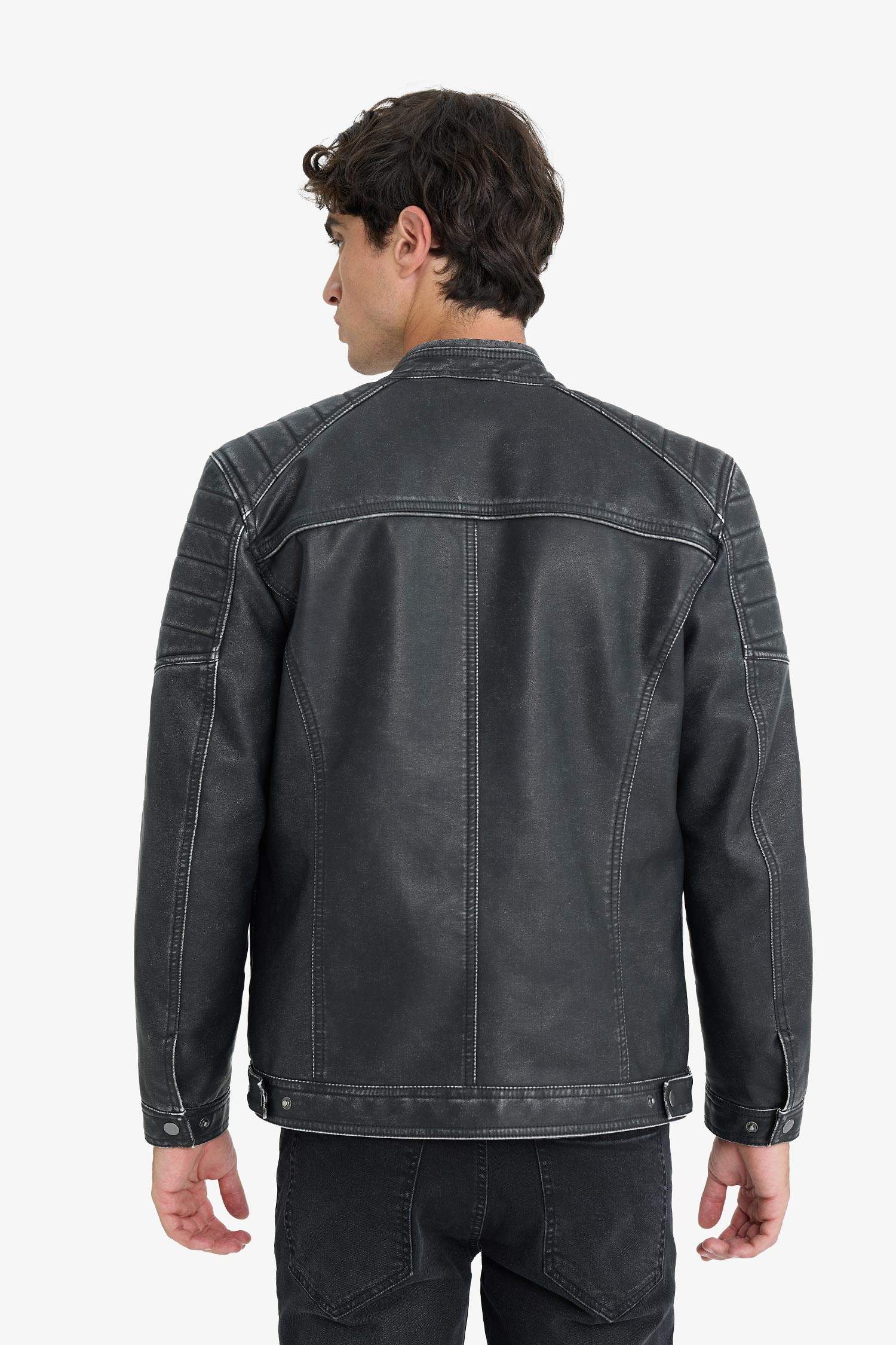 Veste en simili cuir Slim à col montant et fermeture zip