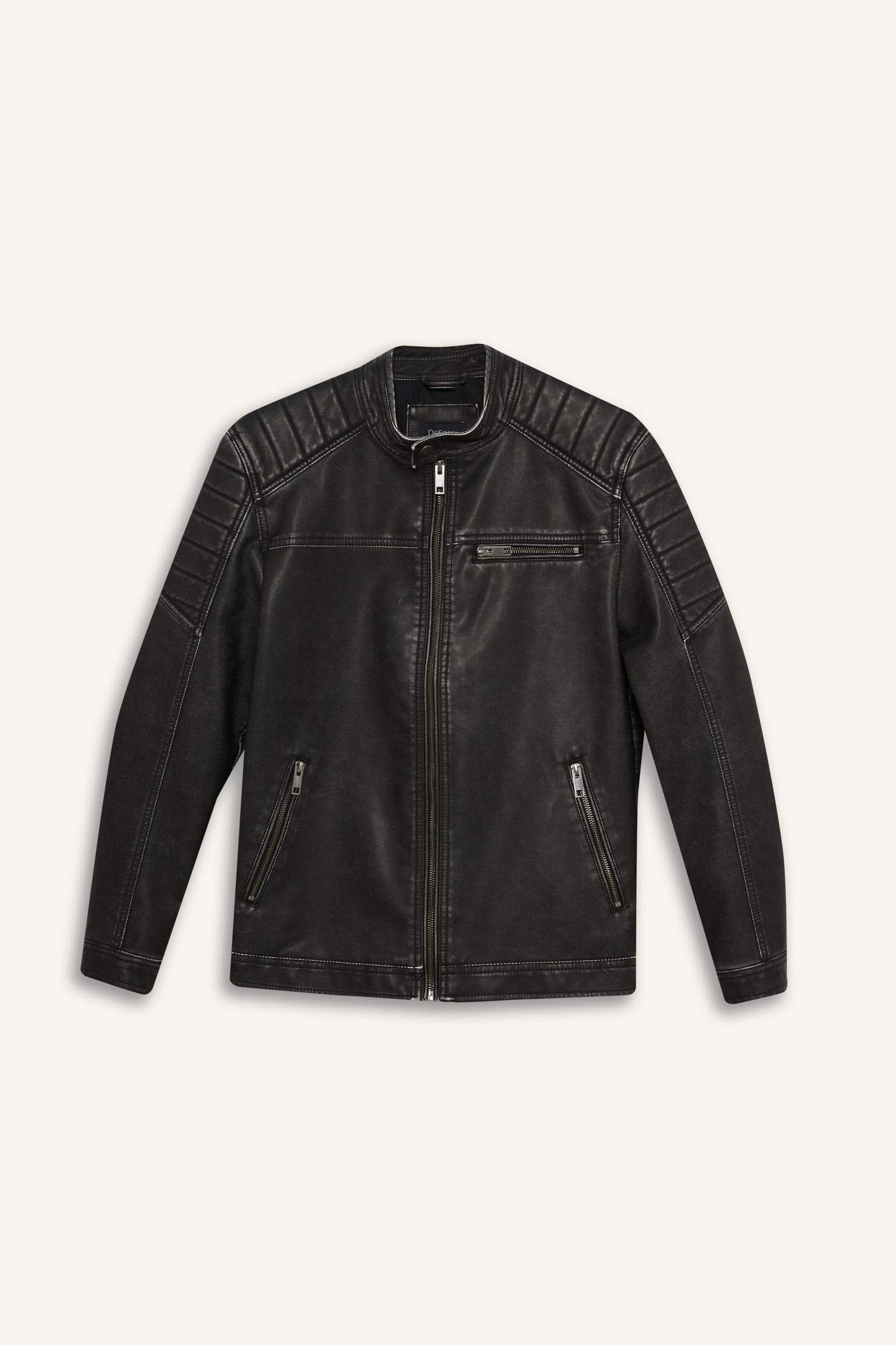 Veste en simili cuir Slim à col montant et fermeture zip