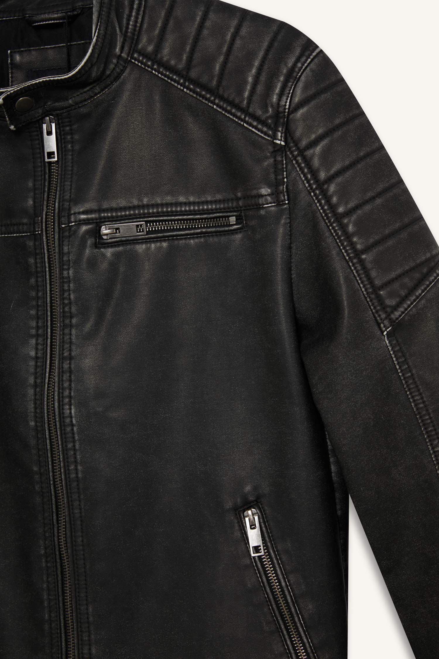 Veste en simili cuir Slim à col montant et fermeture zip