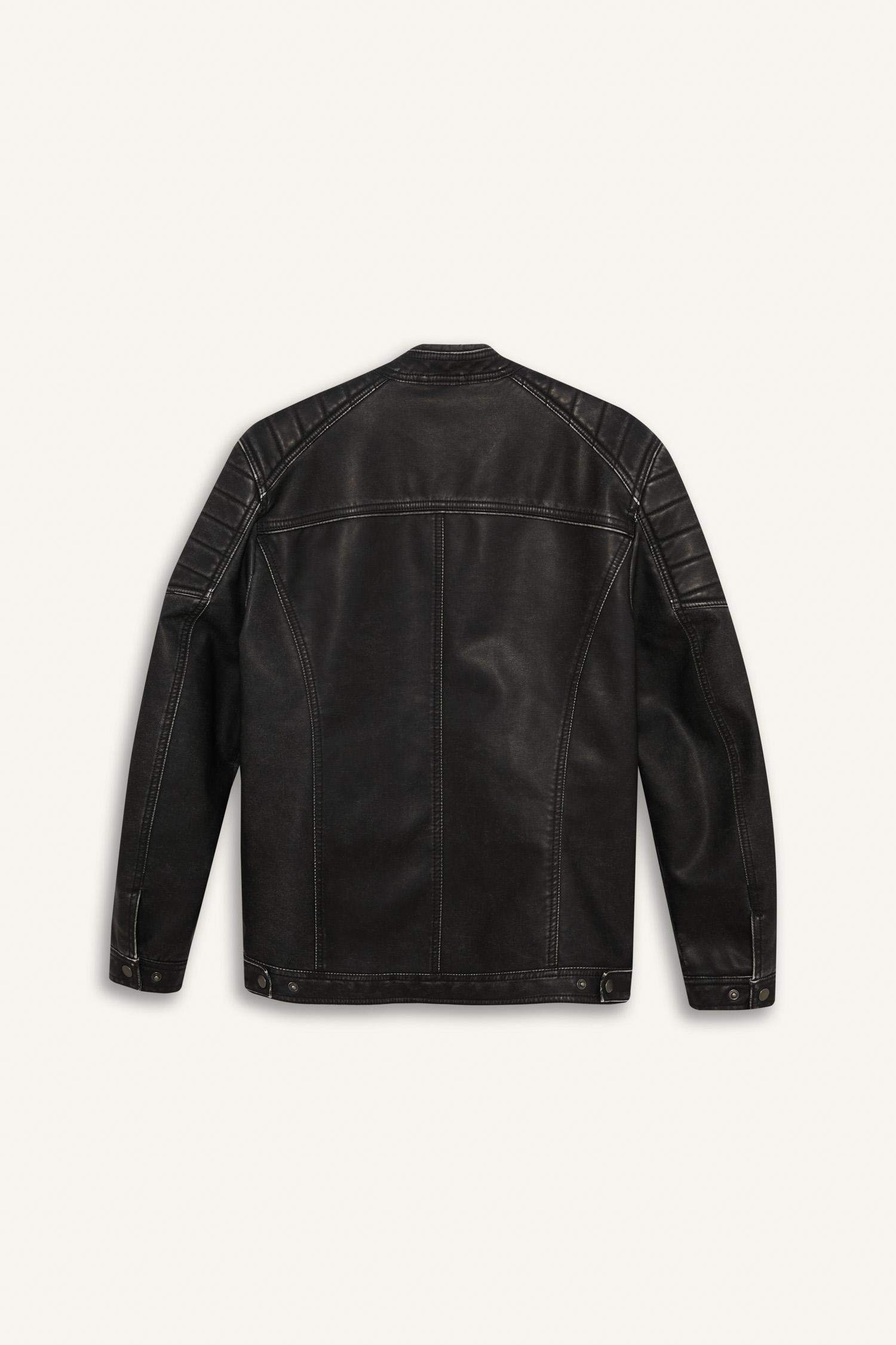 Veste en simili cuir Slim à col montant et fermeture zip