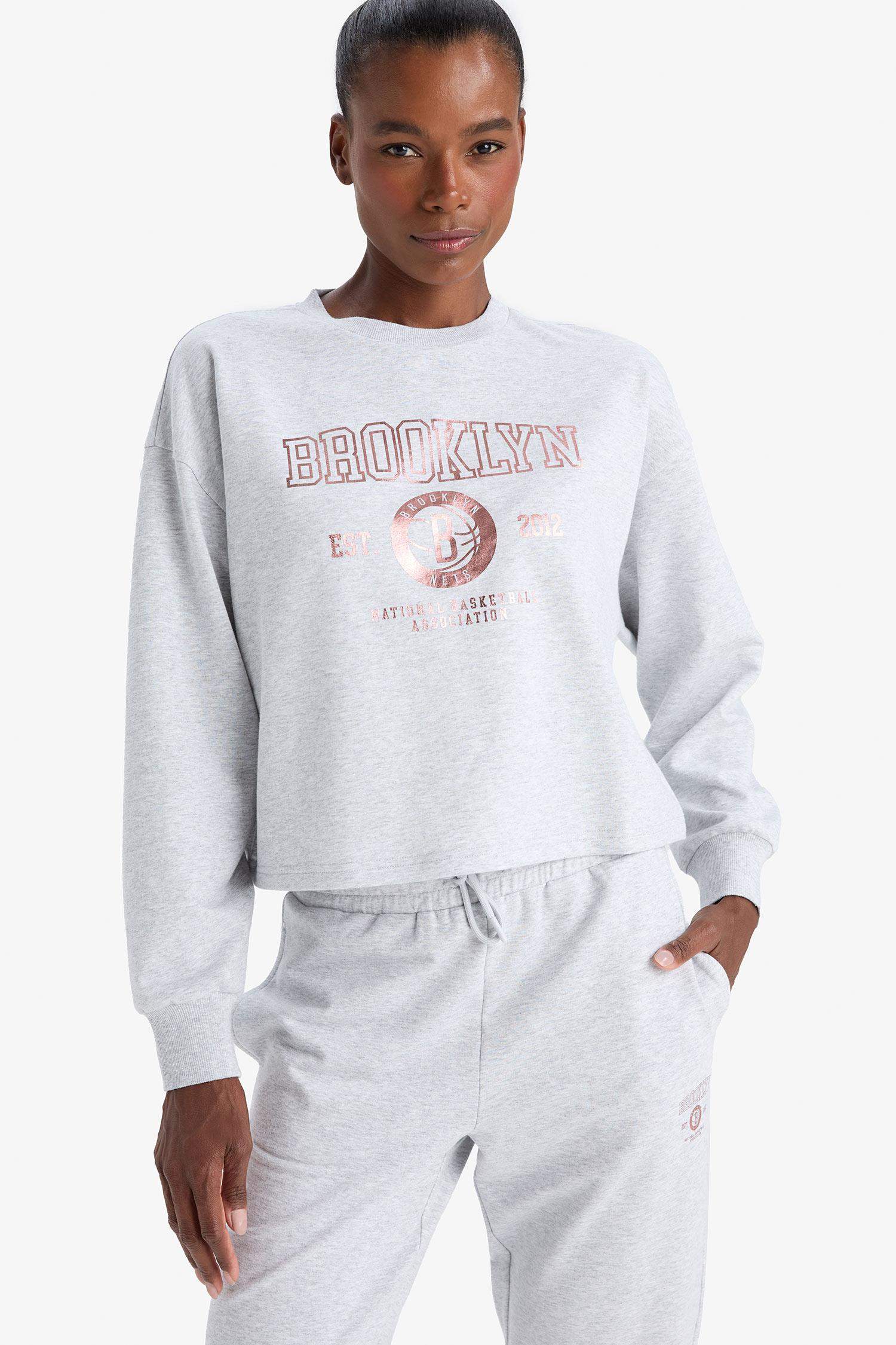 DeFactoFit NBA Brooklyn Nets Bisiklet Yaka Sporcu Sweatshirt
