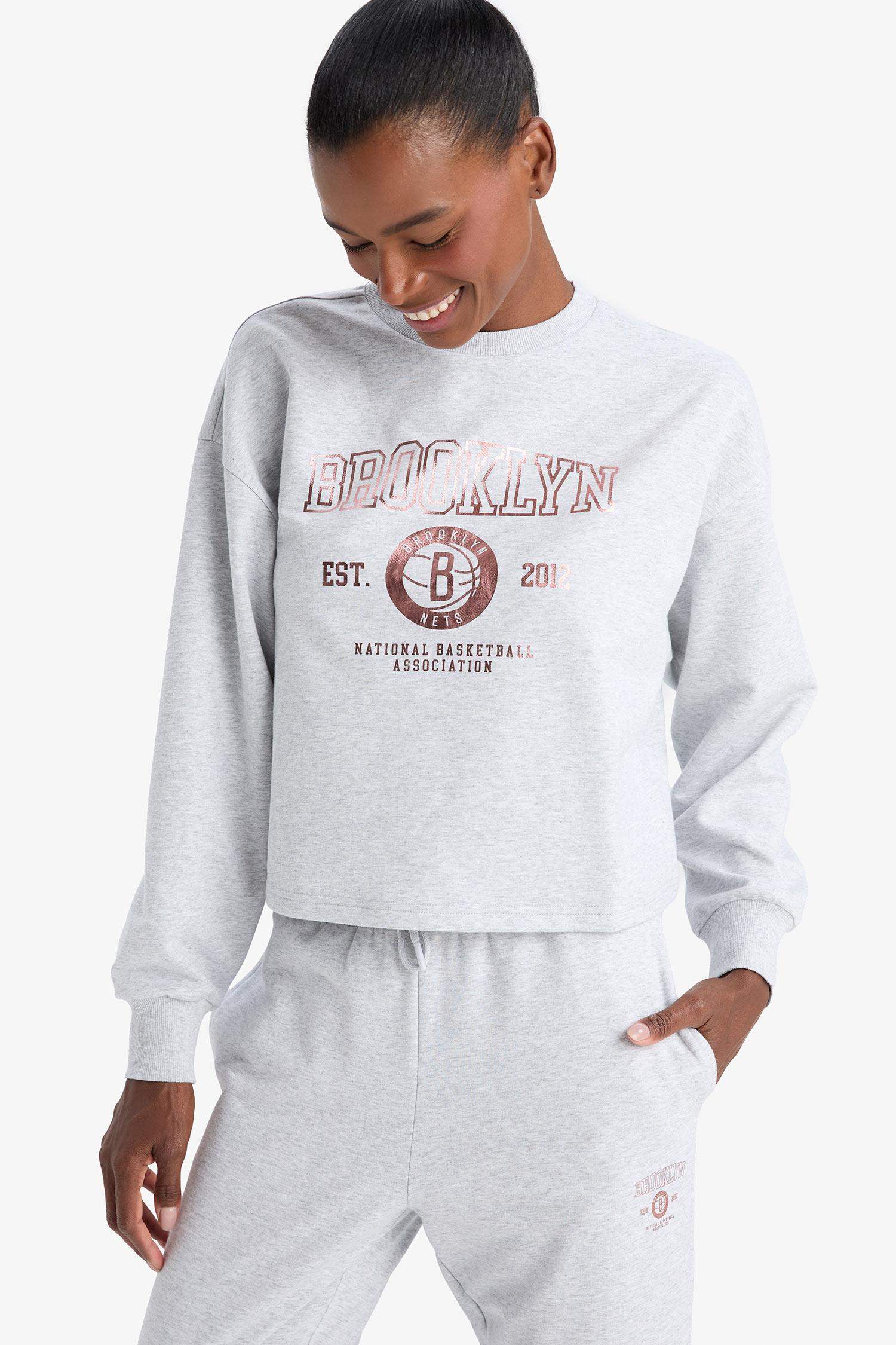 DeFactoFit NBA Brooklyn Nets Bisiklet Yaka Sporcu Sweatshirt