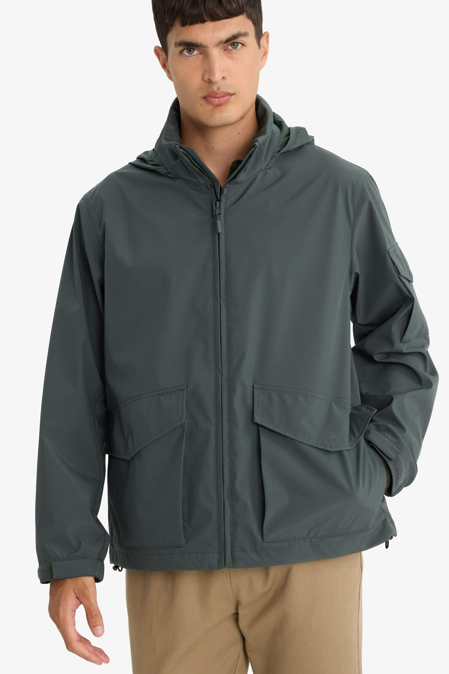 Regular Fit Stand Collar Zippered Waterproof Jacket