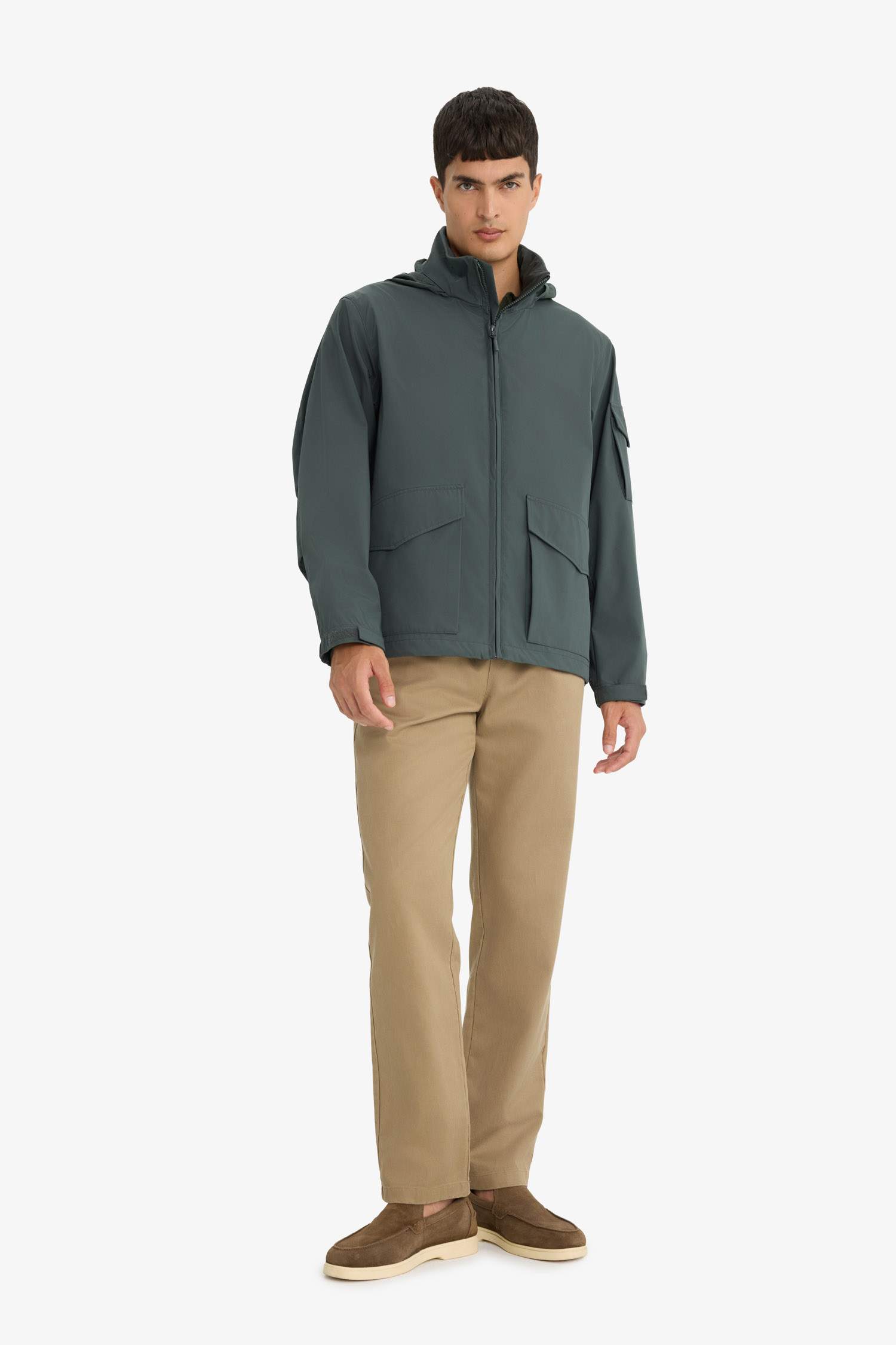 Regular Fit Stand Collar Zippered Waterproof Jacket