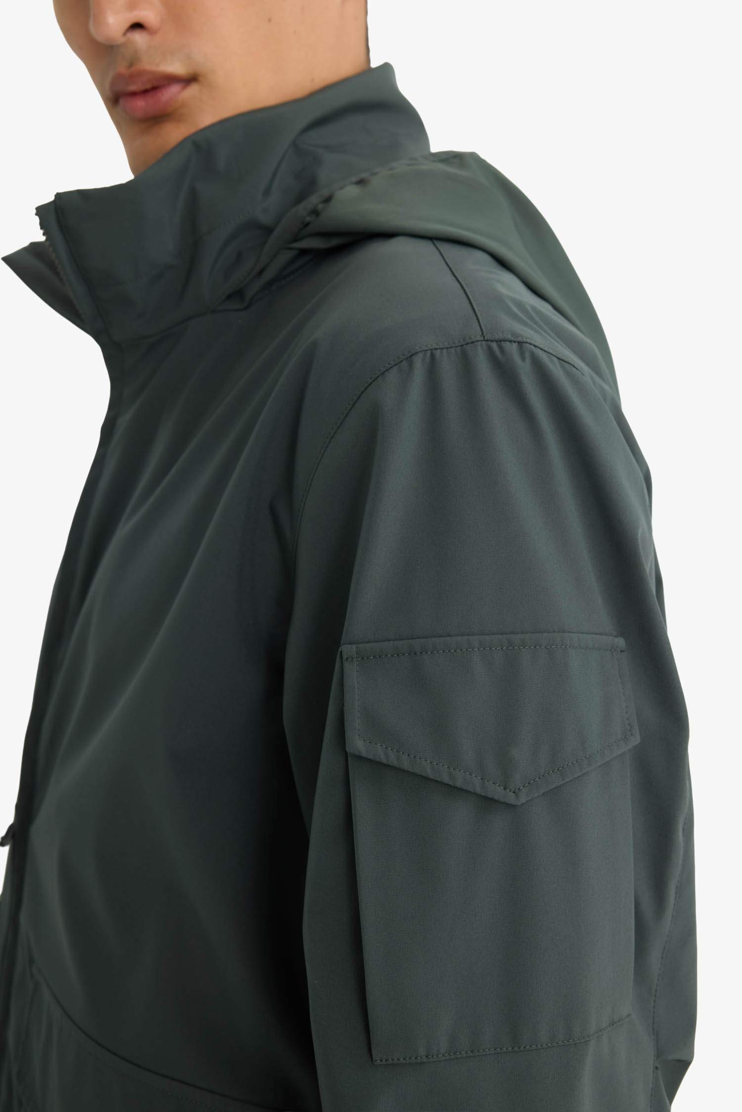 Regular Fit Stand Collar Zippered Waterproof Jacket