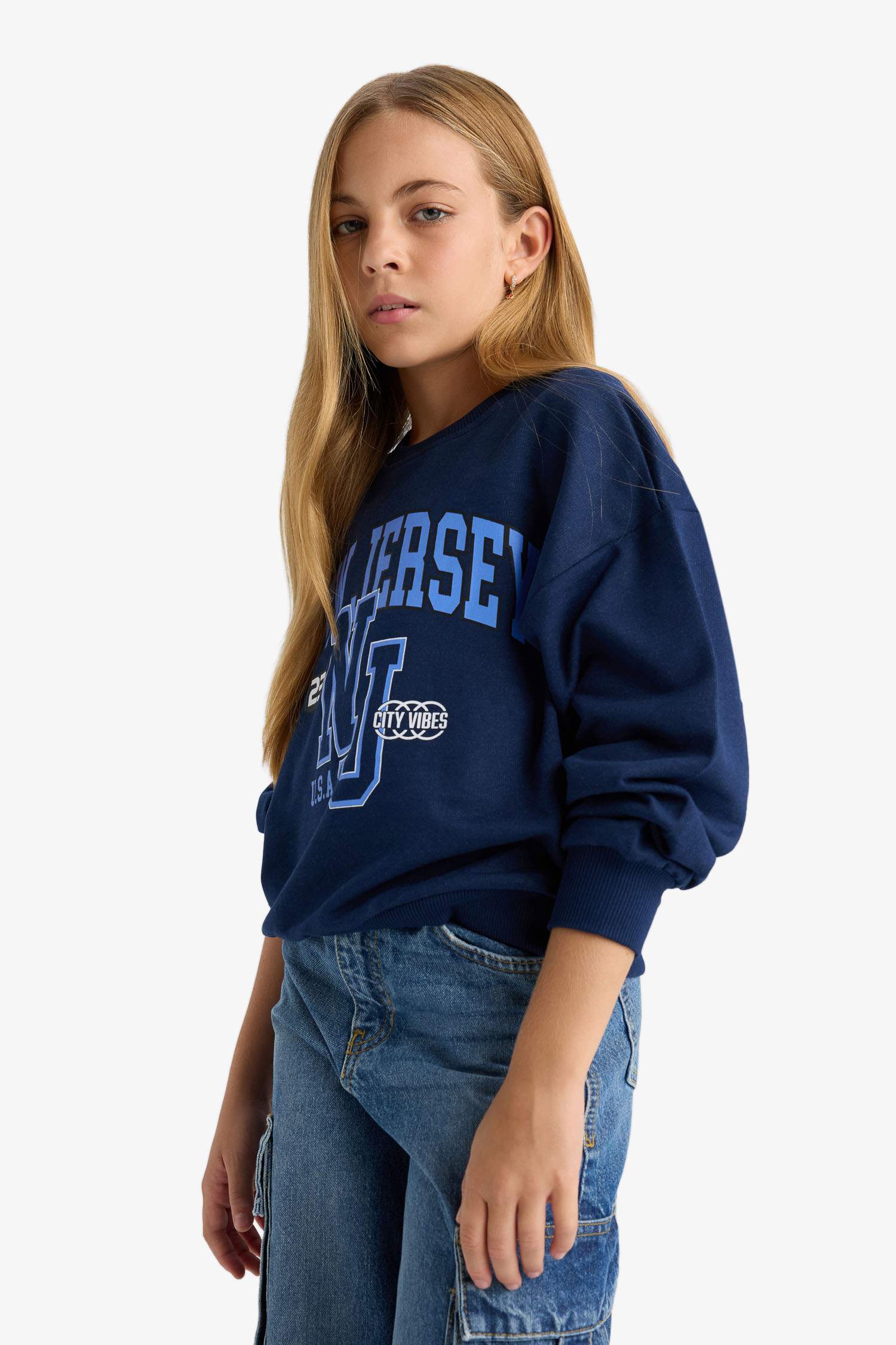 Girl Relax Fit Crew Neck Printed Sweatshirt