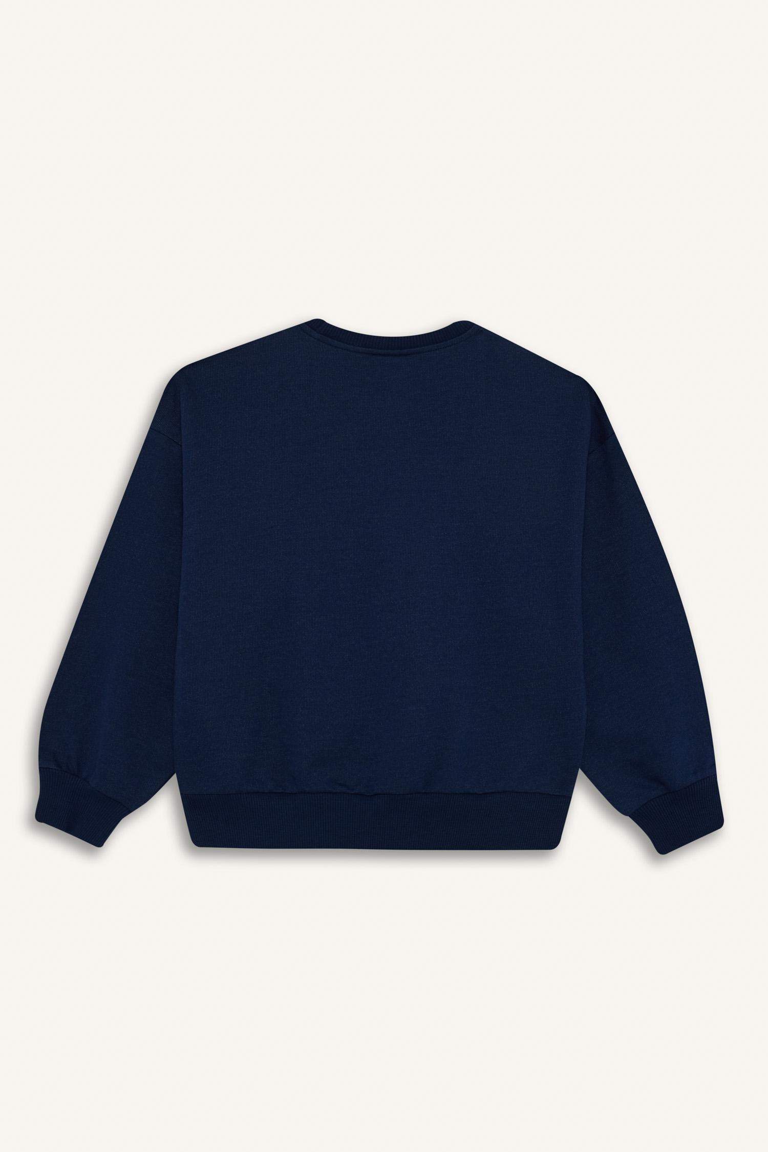 Kız Çocuk Relax Fit Bisiklet Yaka Baskılı Sweatshirt