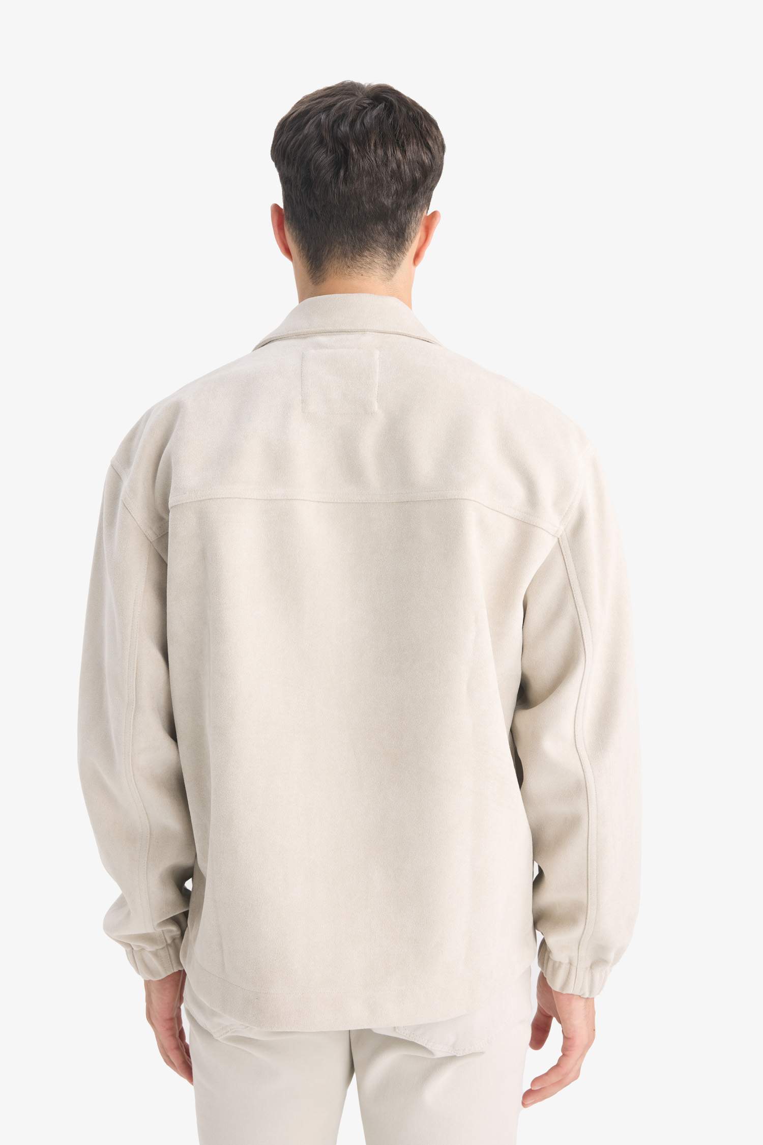 Veste oversize en suédine Col polo à poches et fermeture zip