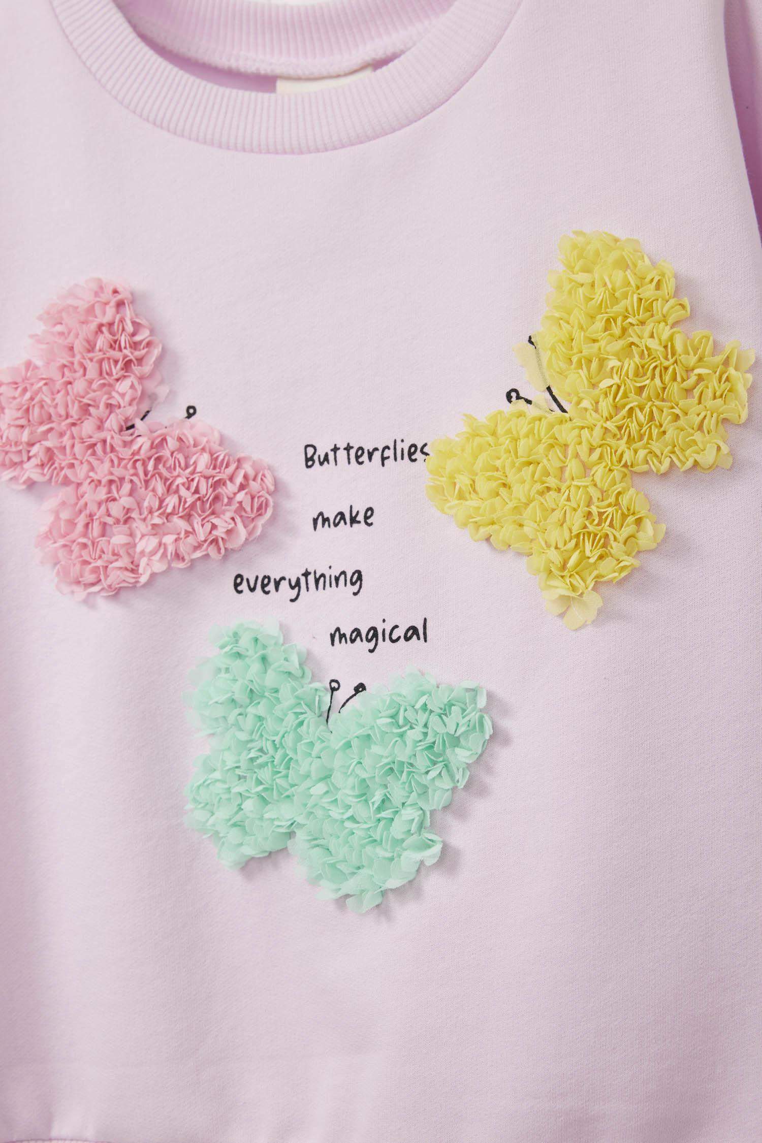 سويت شيرت بيبي بناتي بطبعة شعار قصة عادية وبطانة ناعمة