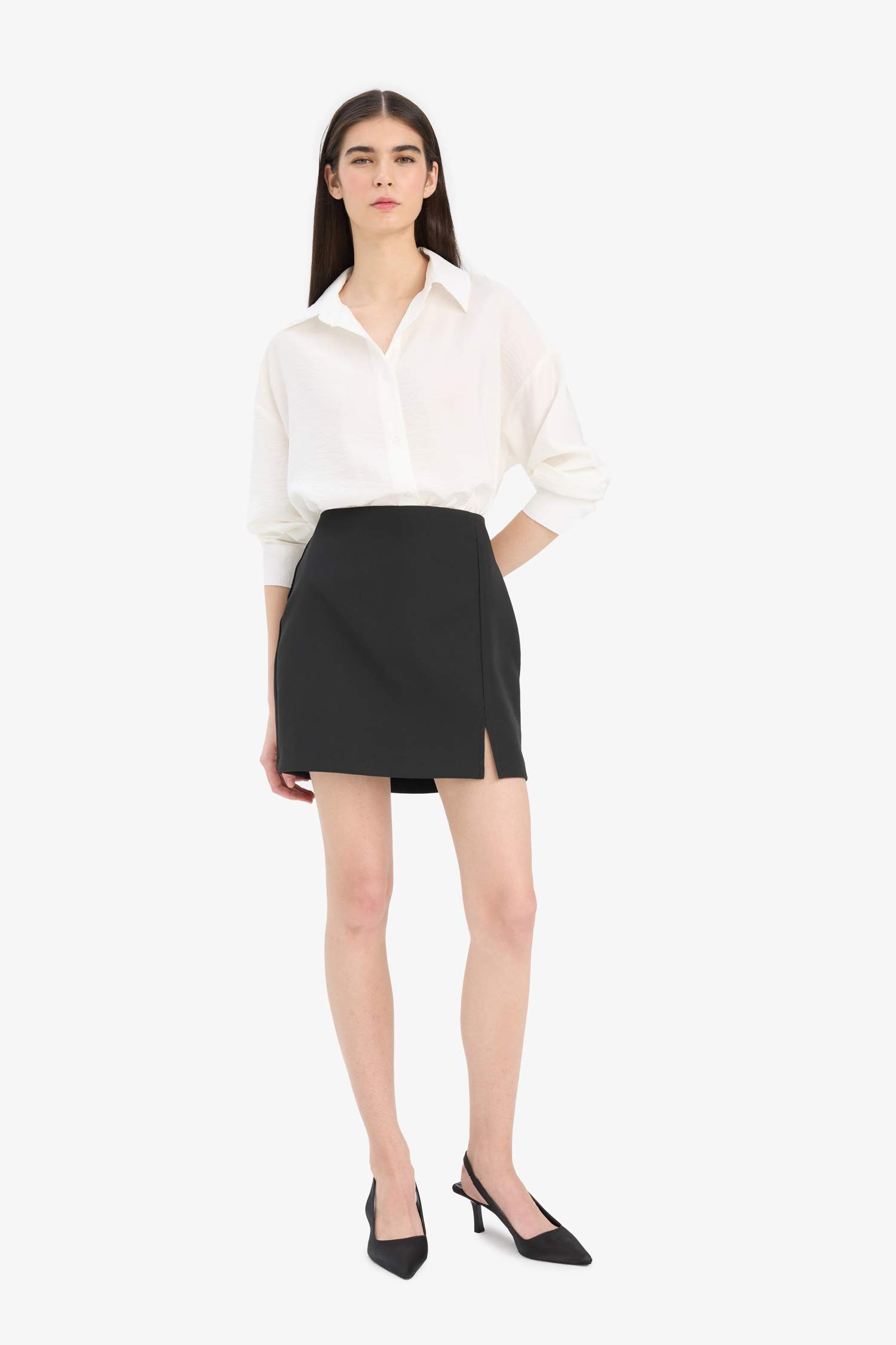 قميص كم طويل قصة عادية بياقة قميص