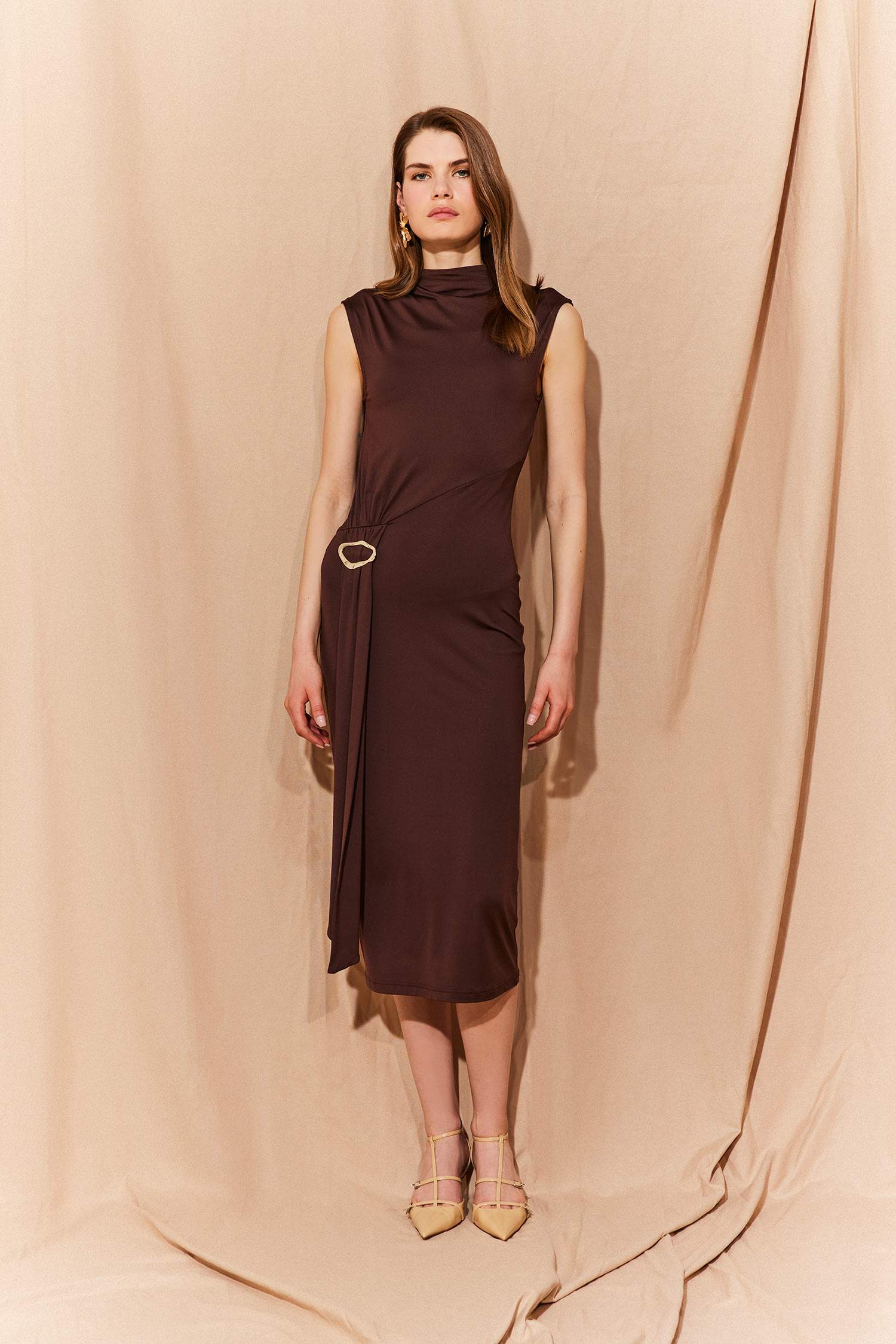 Bodycon Body-hugging Turtleneck Basic Sleeveless Midi Dress