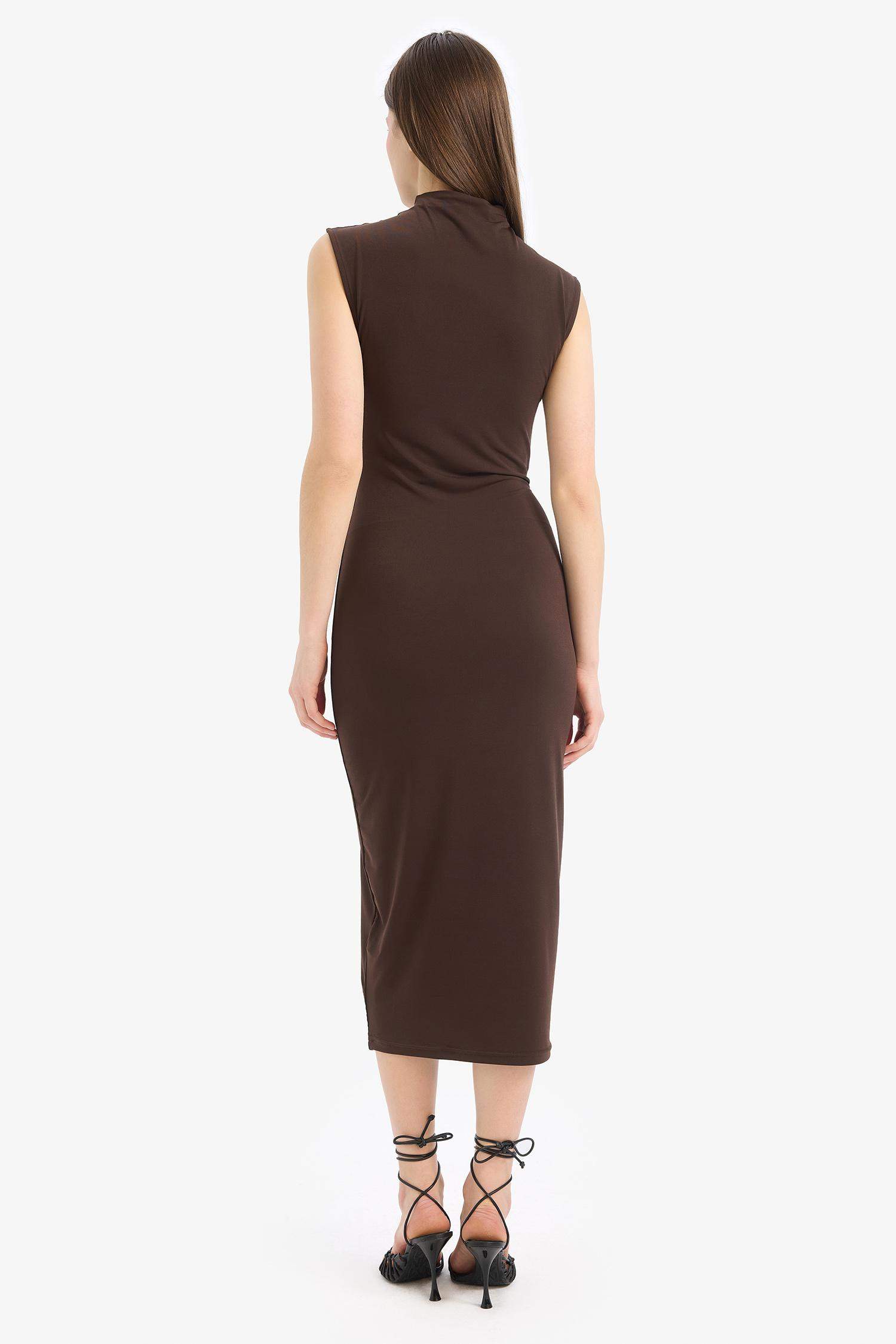 Bodycon Body-hugging Turtleneck Basic Sleeveless Midi Dress