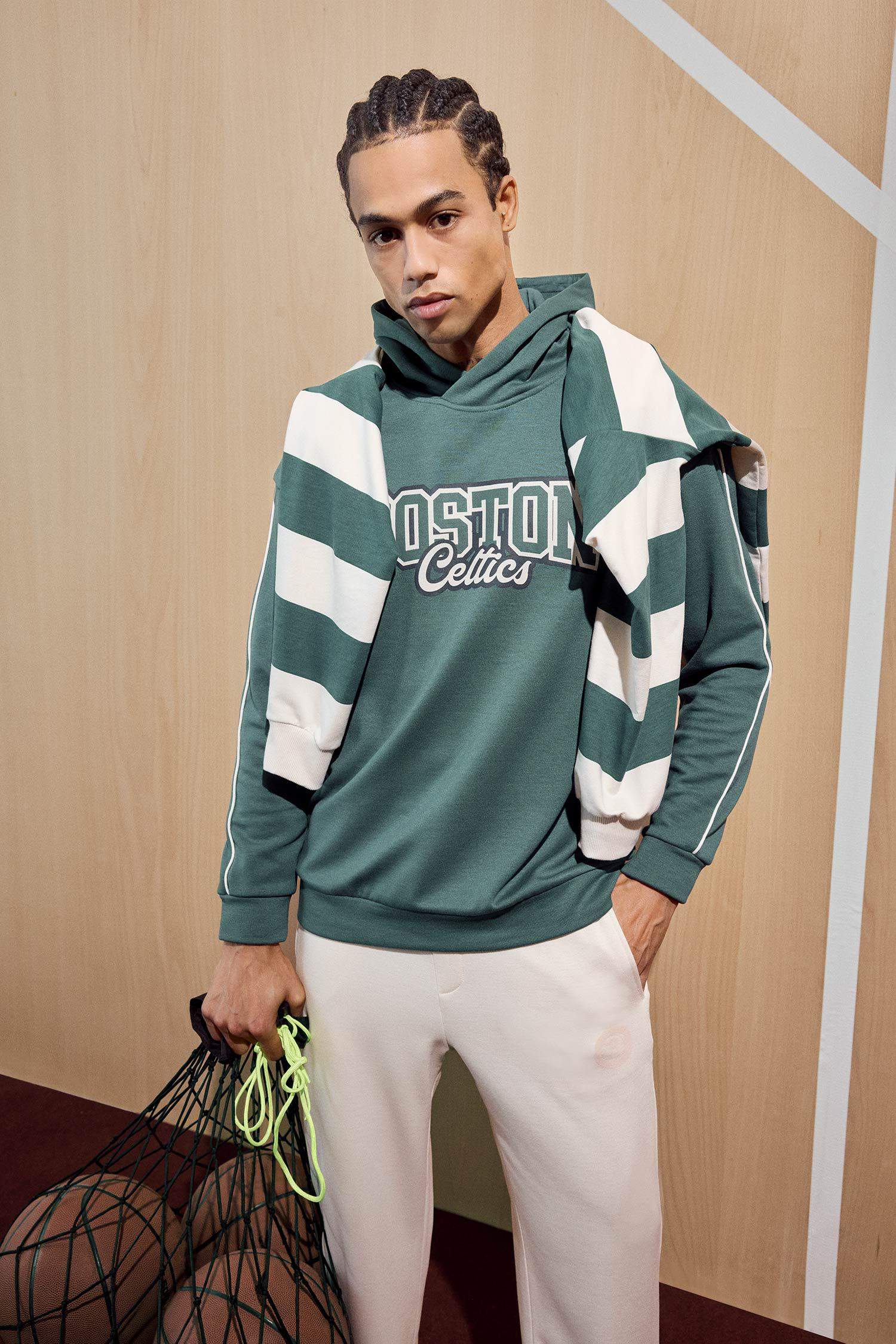 NBA Boston Celtics Boxy Fit Kapüşonlu Modal Sweatshirt