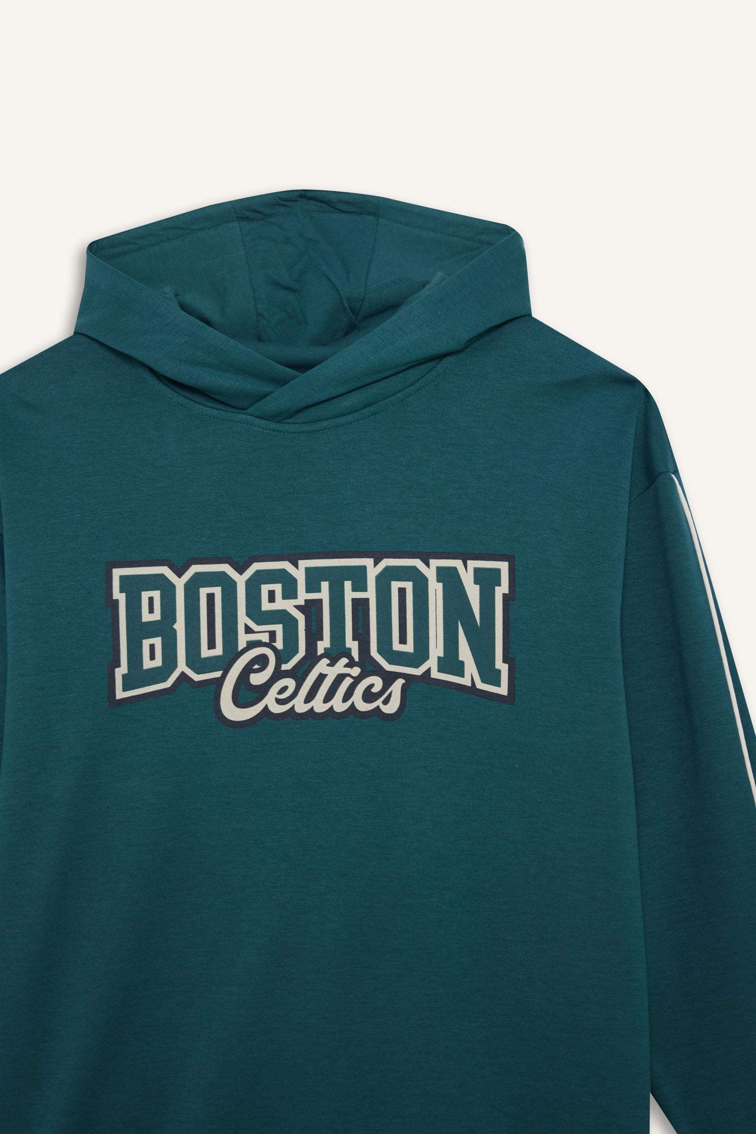 NBA Boston Celtics Boxy Fit Kapüşonlu Modal Sweatshirt
