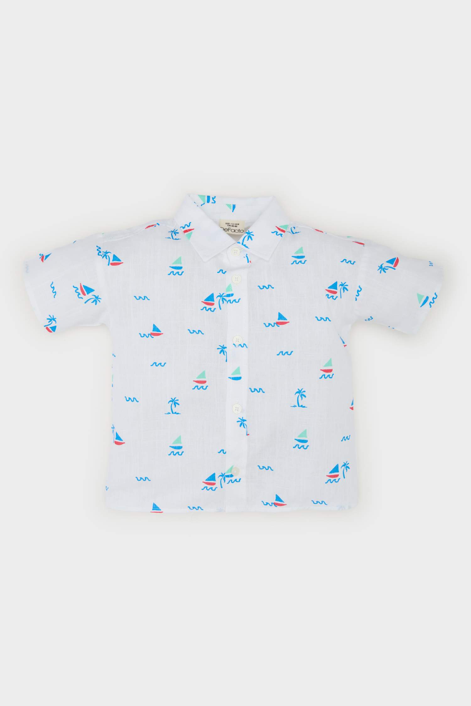 Erkek Bebek Deniz Baskılı Flamlı Poplin Kısa Kollu Gömlek