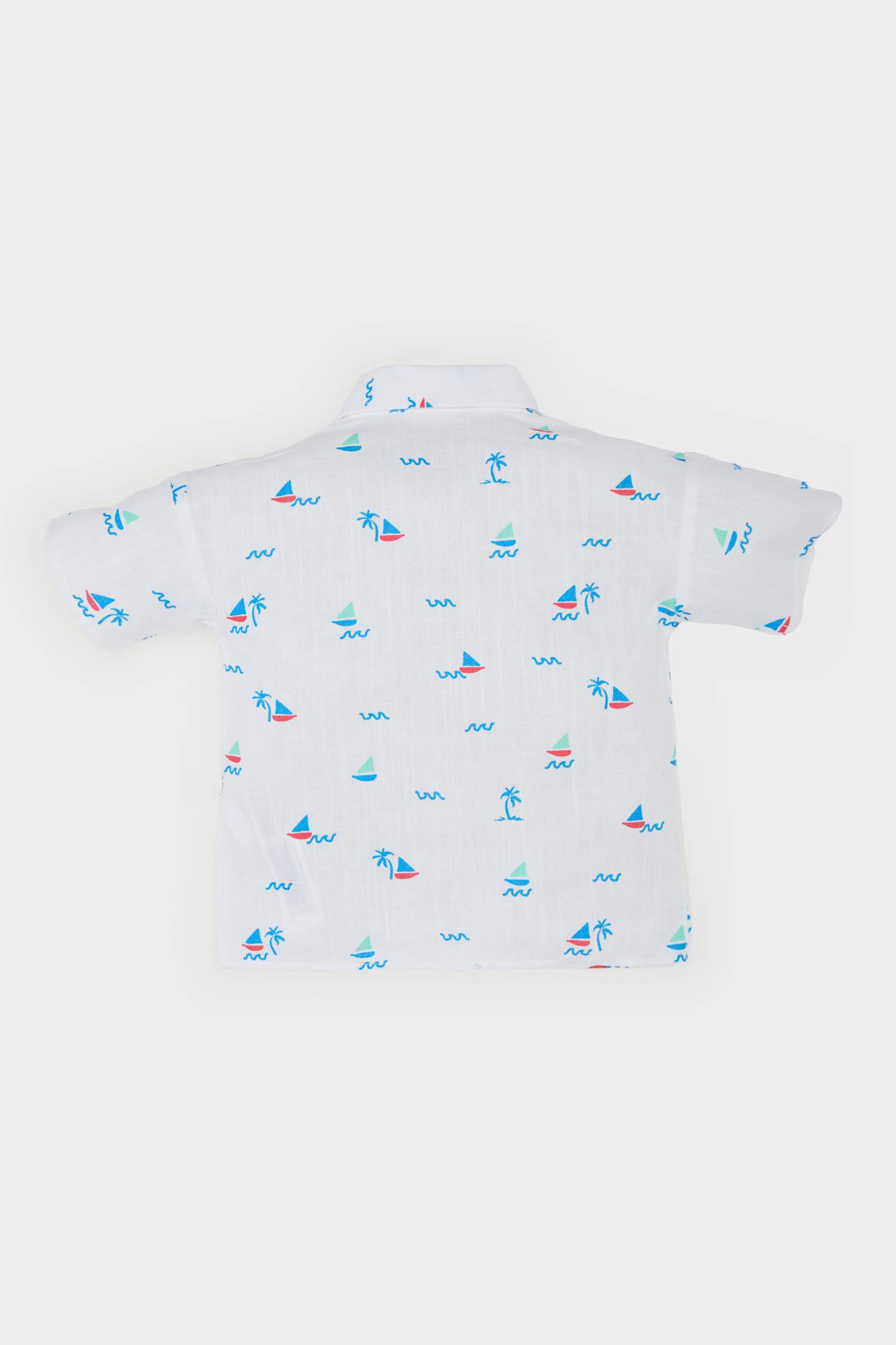 Erkek Bebek Deniz Baskılı Flamlı Poplin Kısa Kollu Gömlek