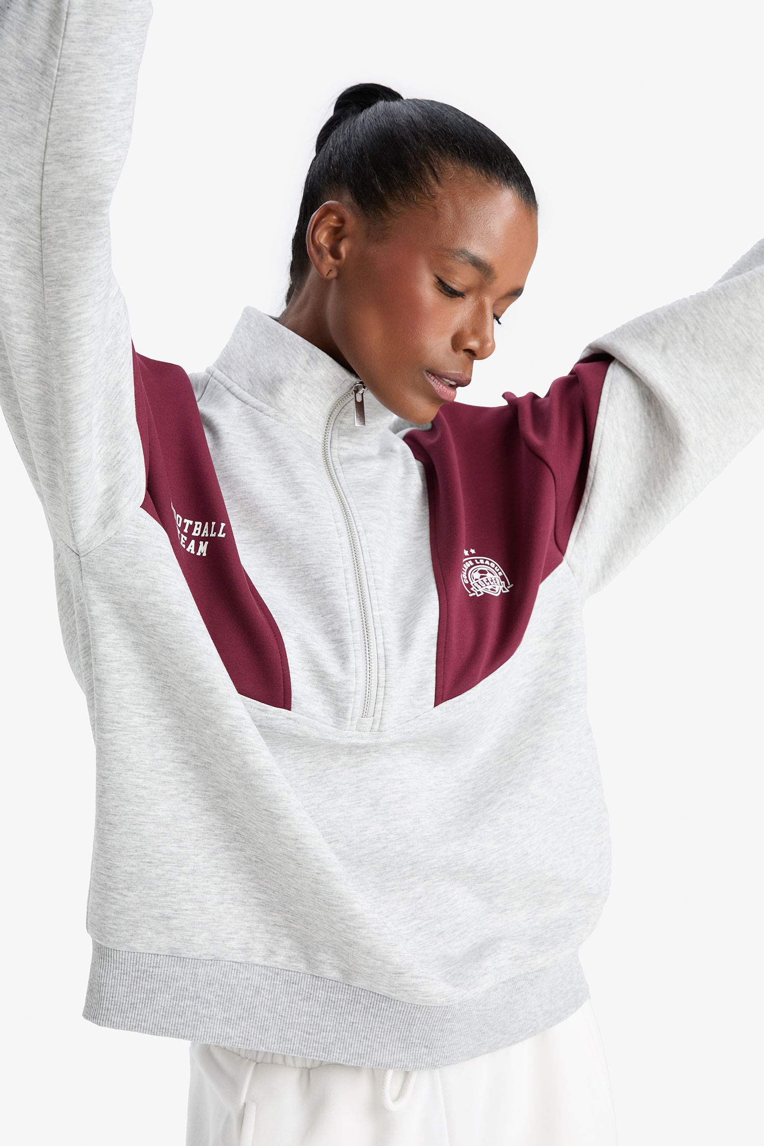 DeFactoFit Oversize Loose Fit Half Zippered Scuba Fabric Sports Sweatshirt