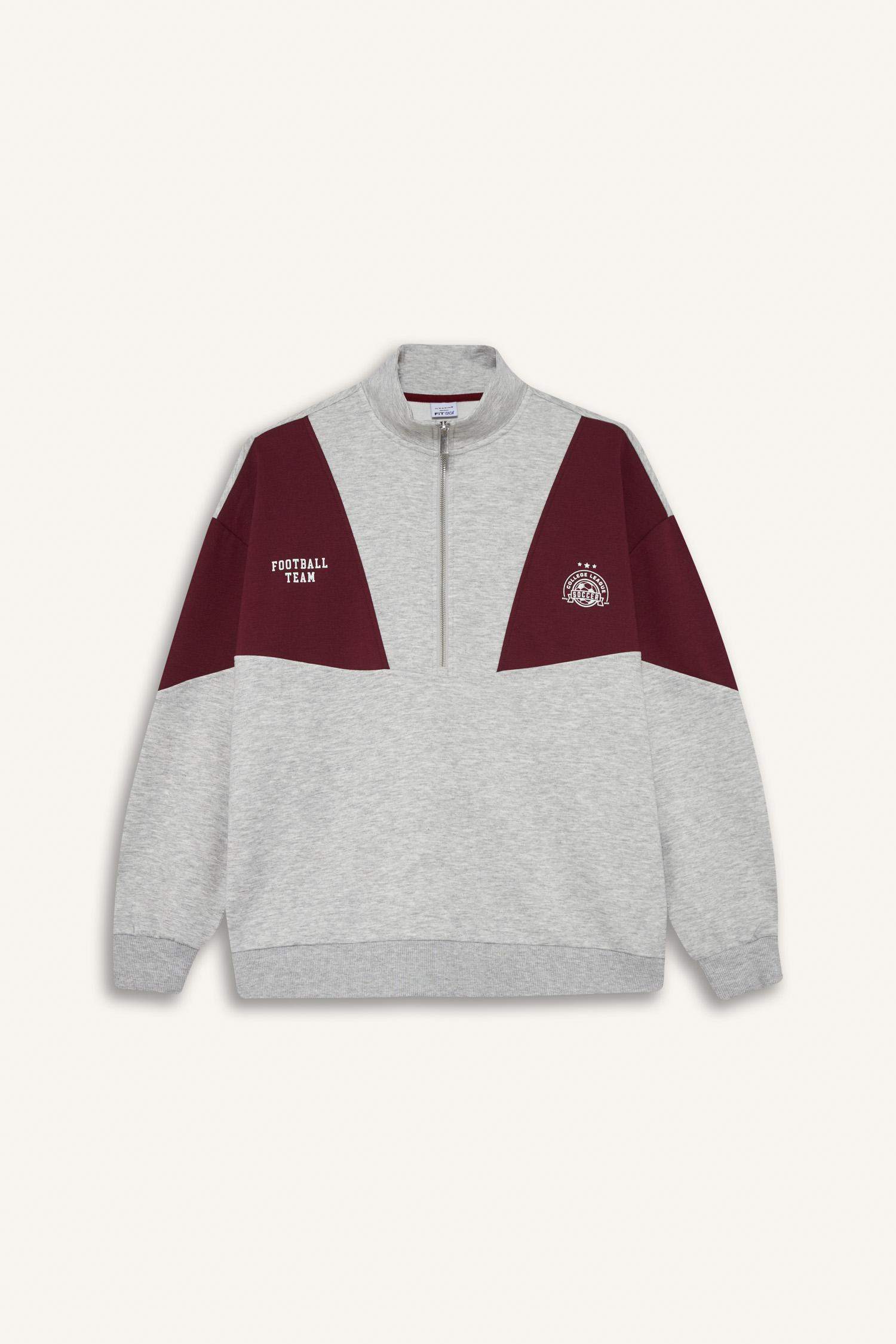 DeFactoFit Oversize Loose Fit Half Zippered Scuba Fabric Sports Sweatshirt